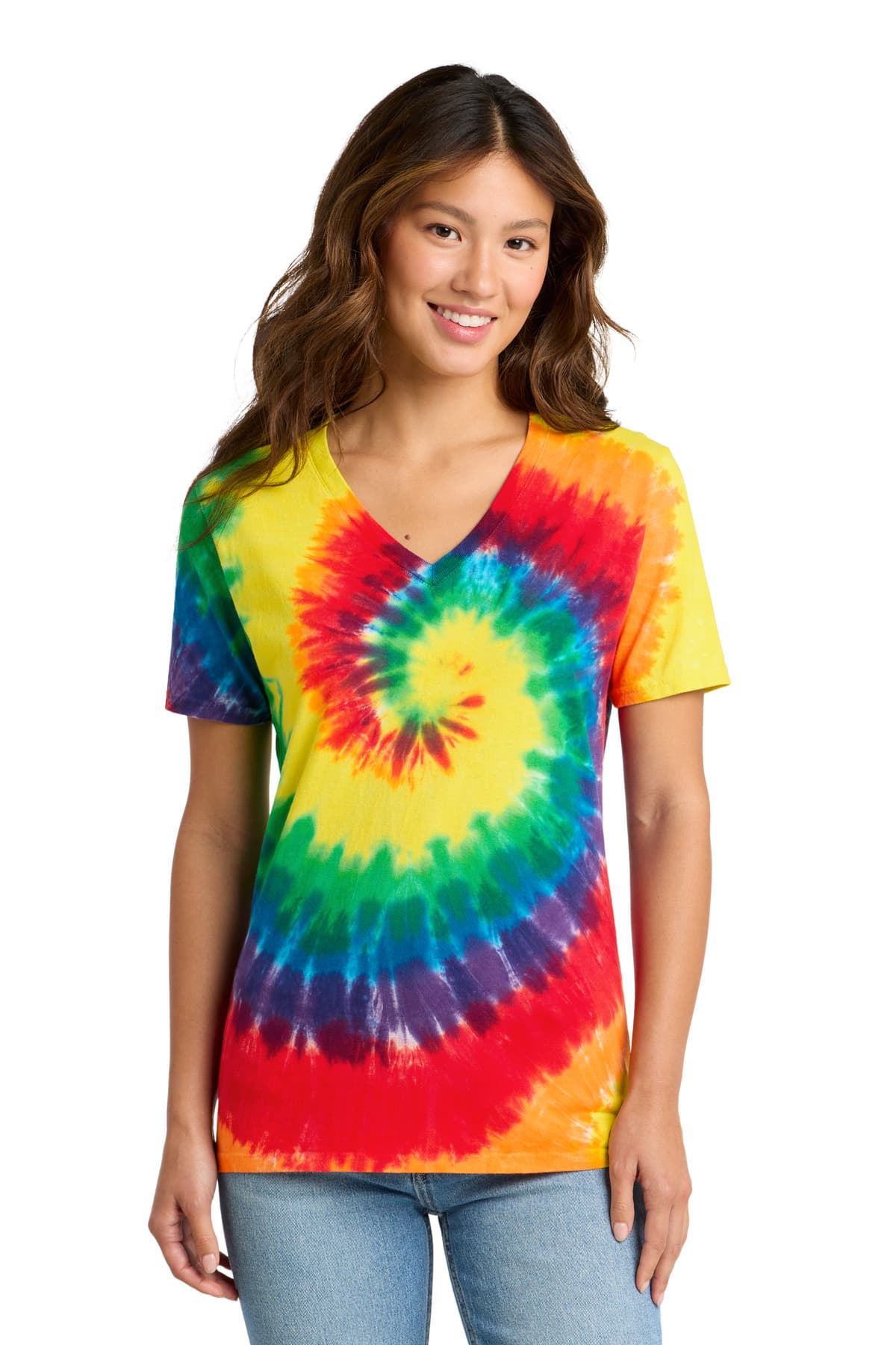 Port & Co  Women's Tie-Dye V-Neck Tee — Rainbow