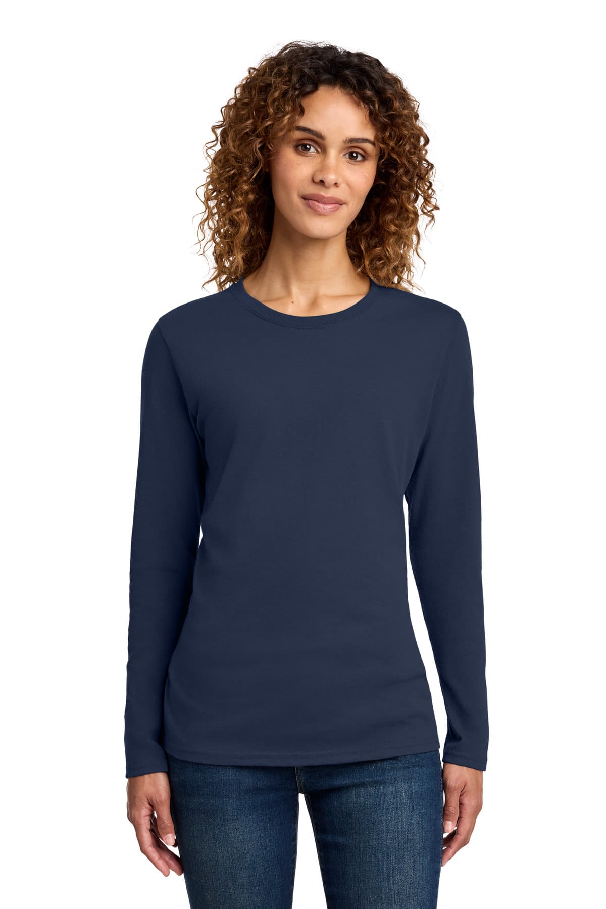 Port & Co  Women's Long Sleeve Core Cotton Tee — Navy