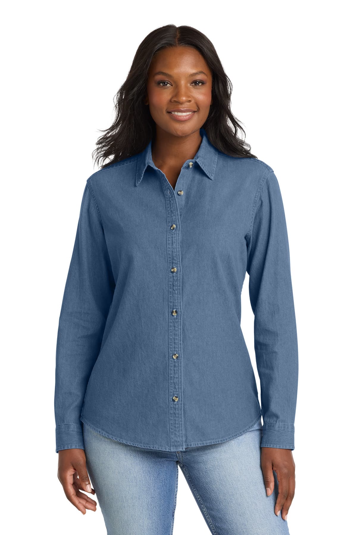 Port & Co  Women's Long Sleeve Value Denim Shirt — Faded Blue