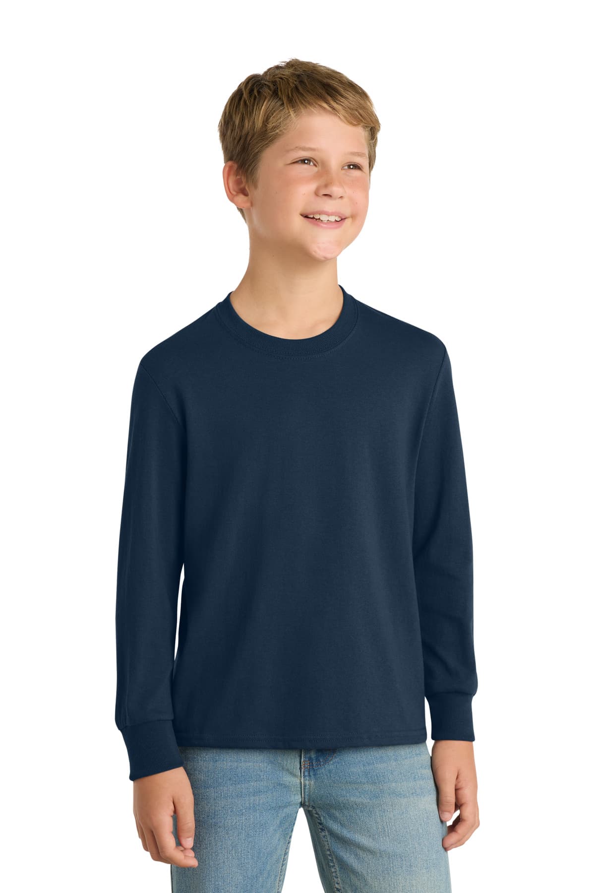 Port & Co  Youth Long Sleeve Core Cotton Tee — Navy