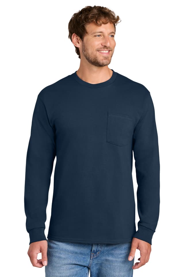 Port & Co  Long Sleeve Essential Pocket Tee