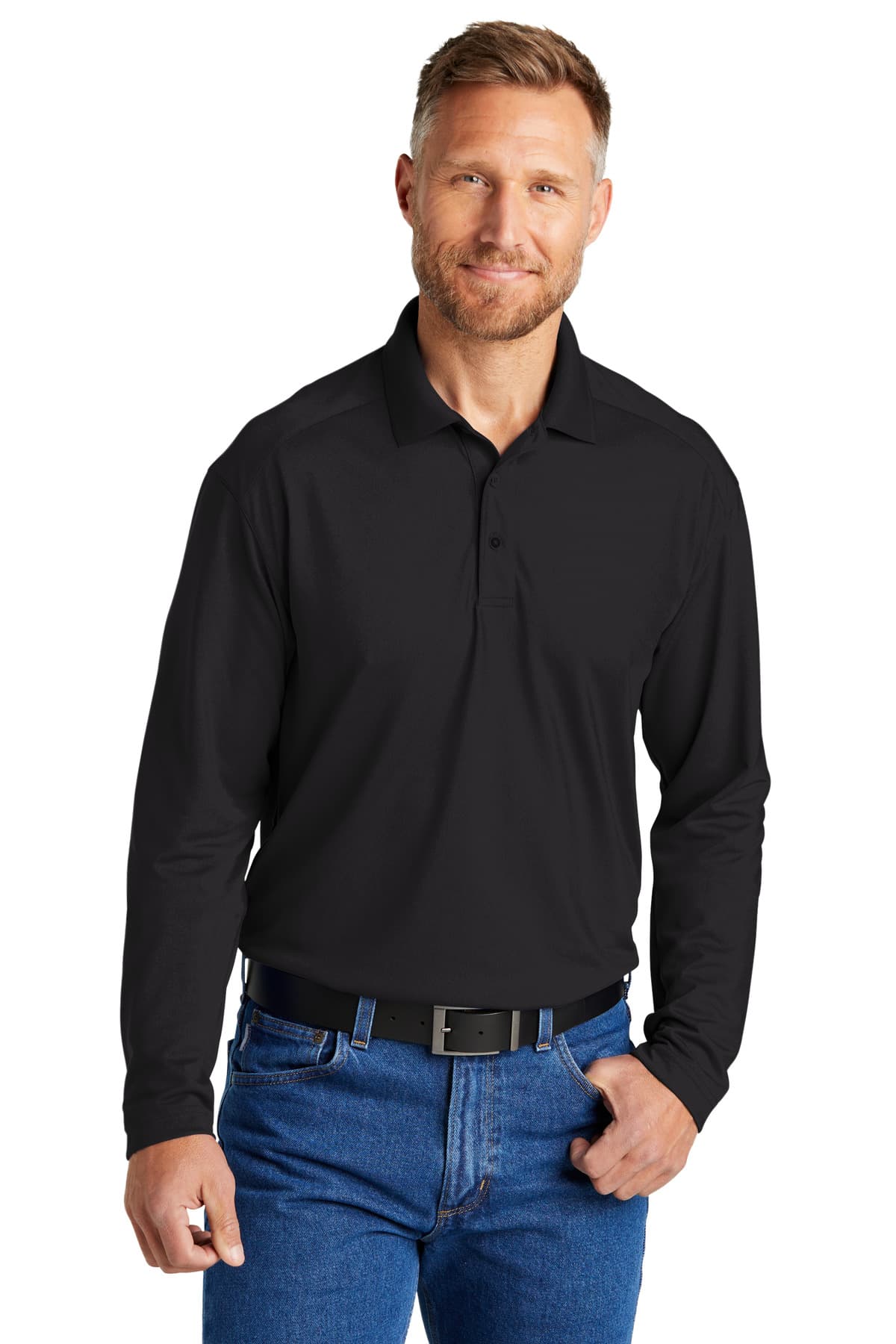 CornerStone ® Select Lightweight Snag-Proof Long Sleeve Polo — Black