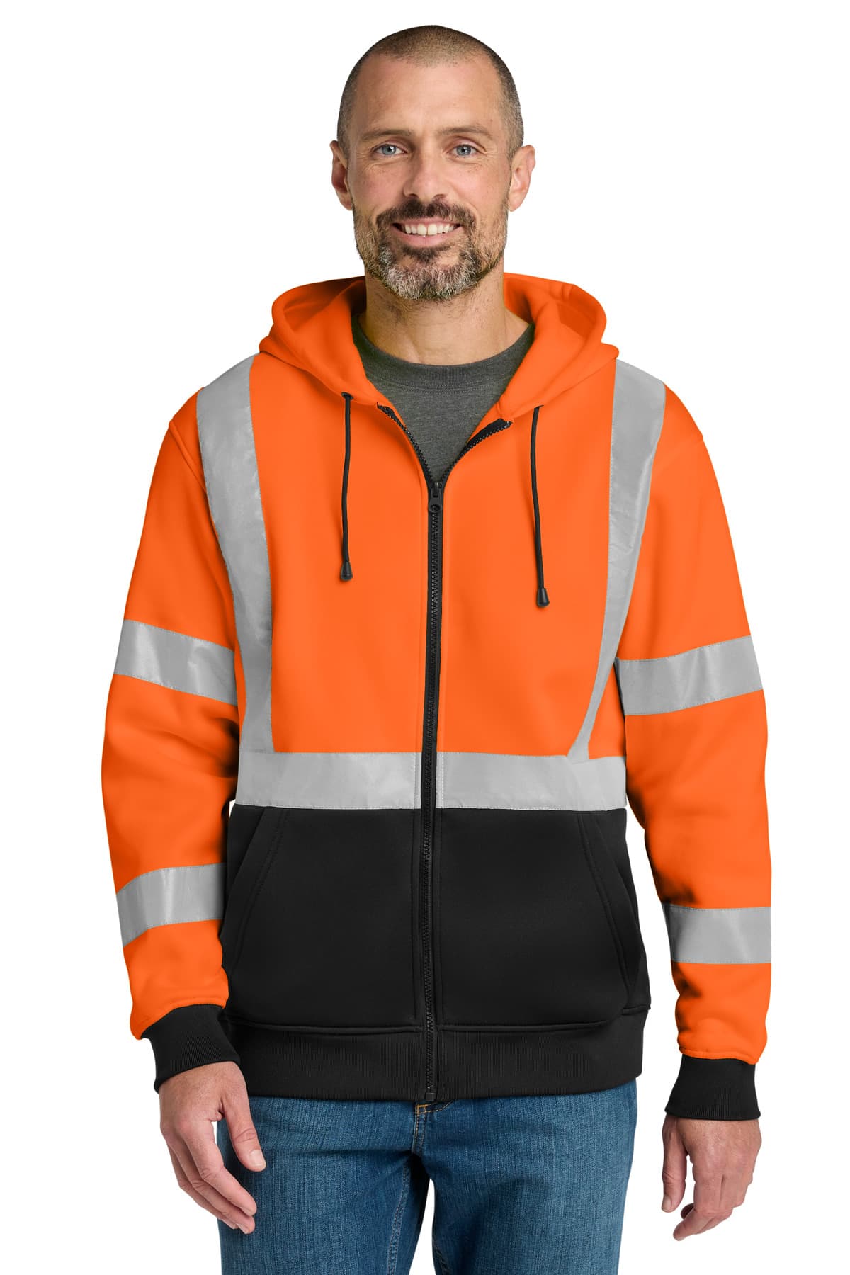 CornerStone ® A107 Class 3 Heavy-Duty Fleece Full-Zip Hoodie — Safety Orange