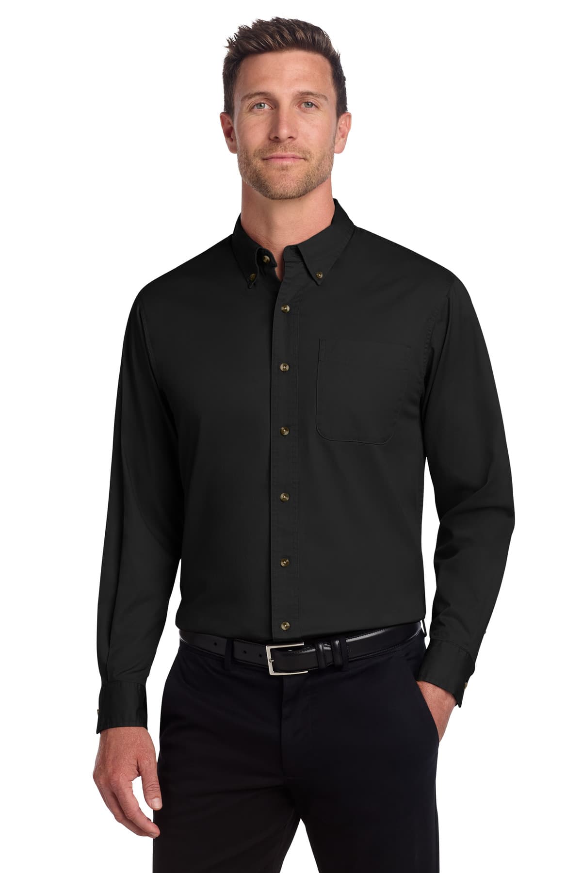 Port Authority ® Tall Long Sleeve Twill Shirt — Black