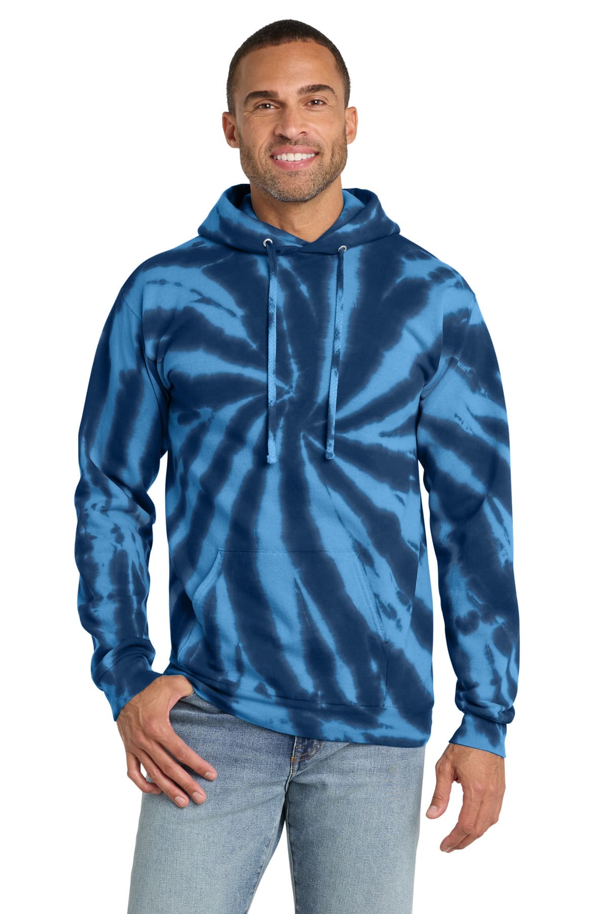 Port & Co  Tie-Dye Pullover Hooded Sweatshirt — Navy