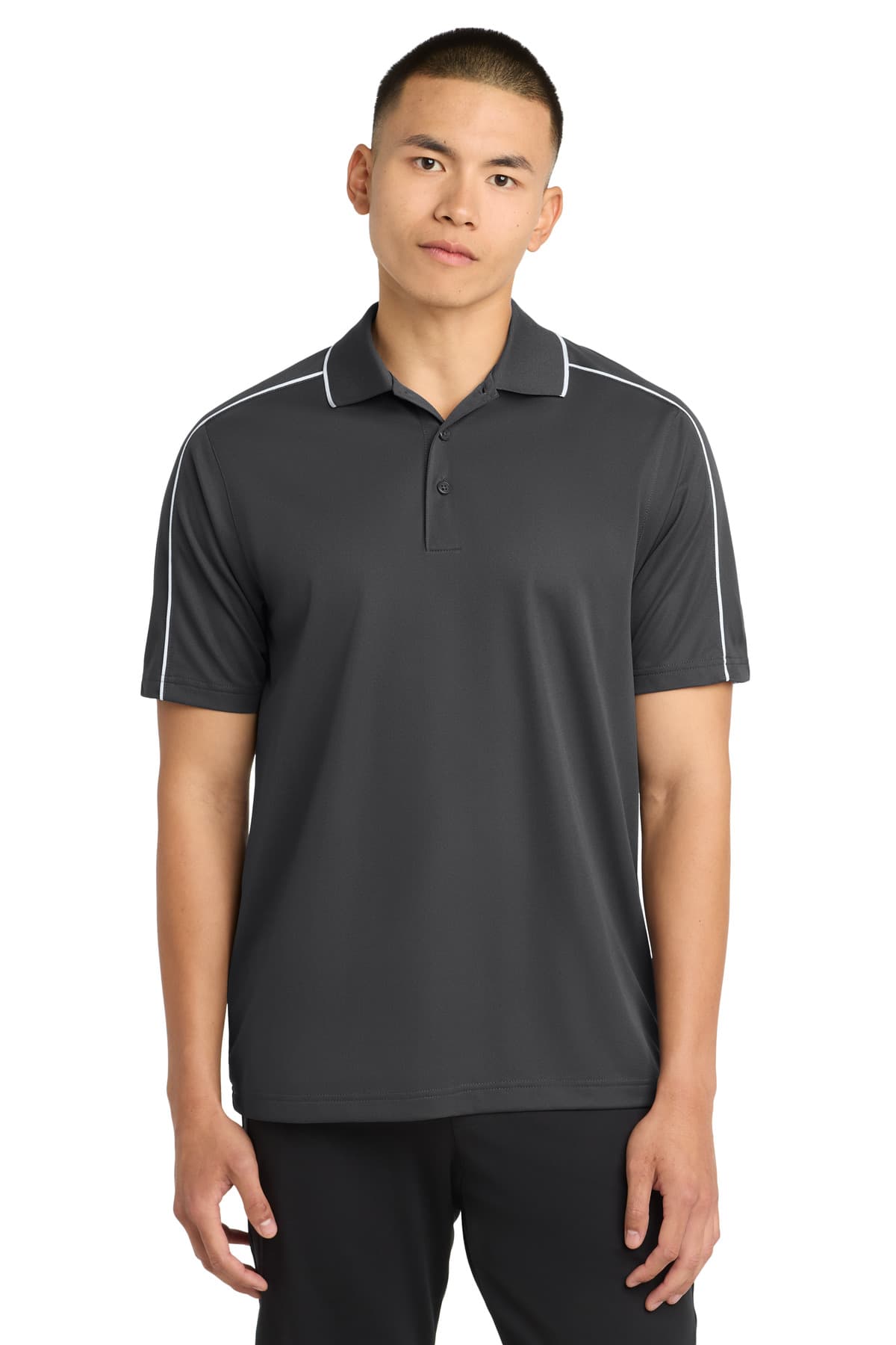 Sport-Tek ® Micropique Sport-Wick ® Piped Polo — Iron Grey/ White