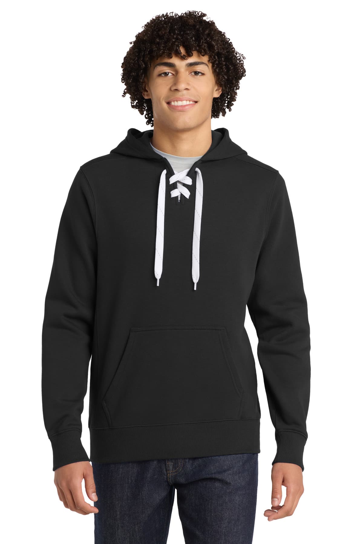 Sport-Tek ® Lace Up Pullover Hooded Sweatshirt — Black