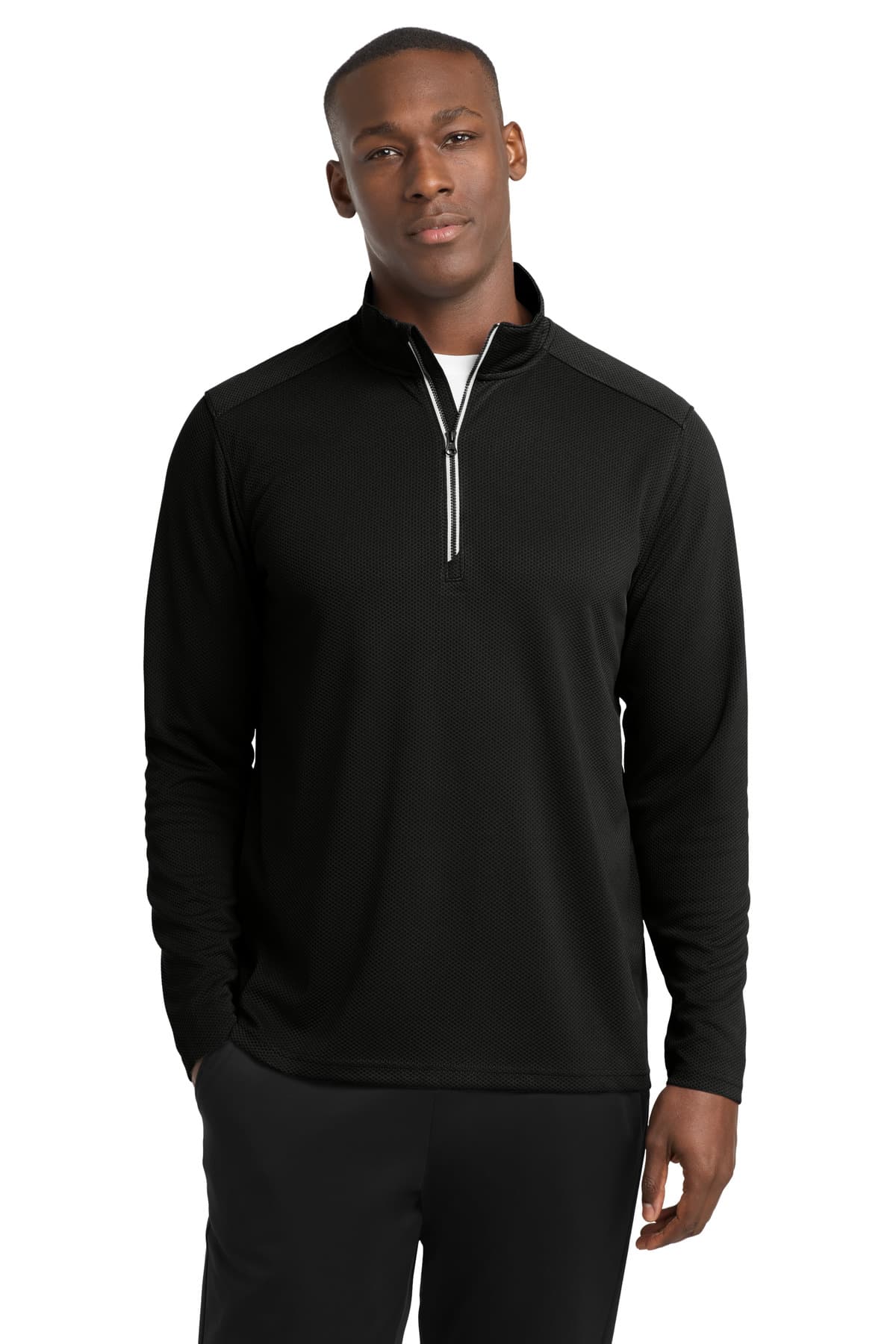 Sport-Tek ® Sport-Wick ® Textured 1/4-Zip Pullover — Black