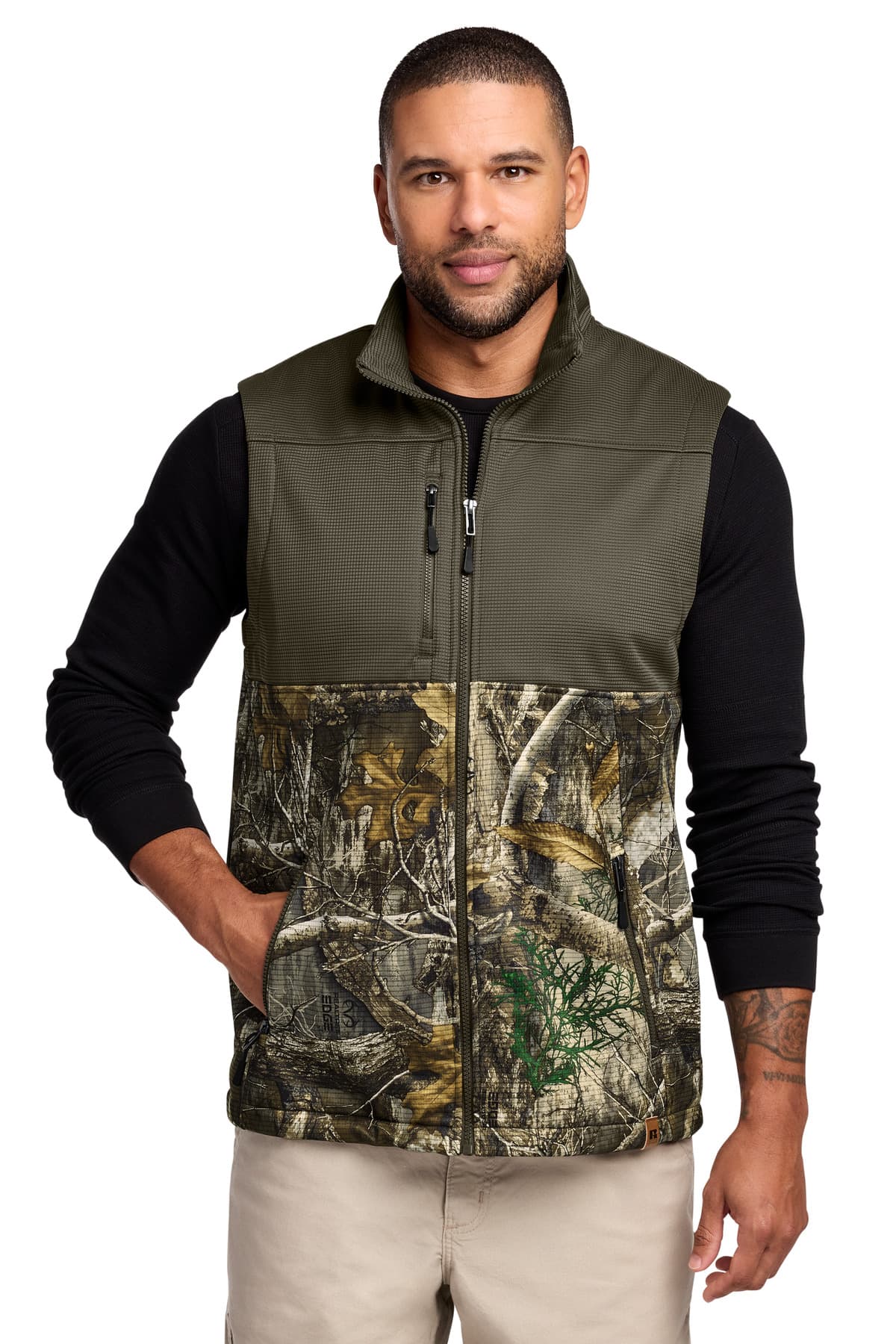 Russell Outdoors  Realtree ® Atlas Colorblock Soft Shell Vest — Cargo Brown/ Realtree Edge
