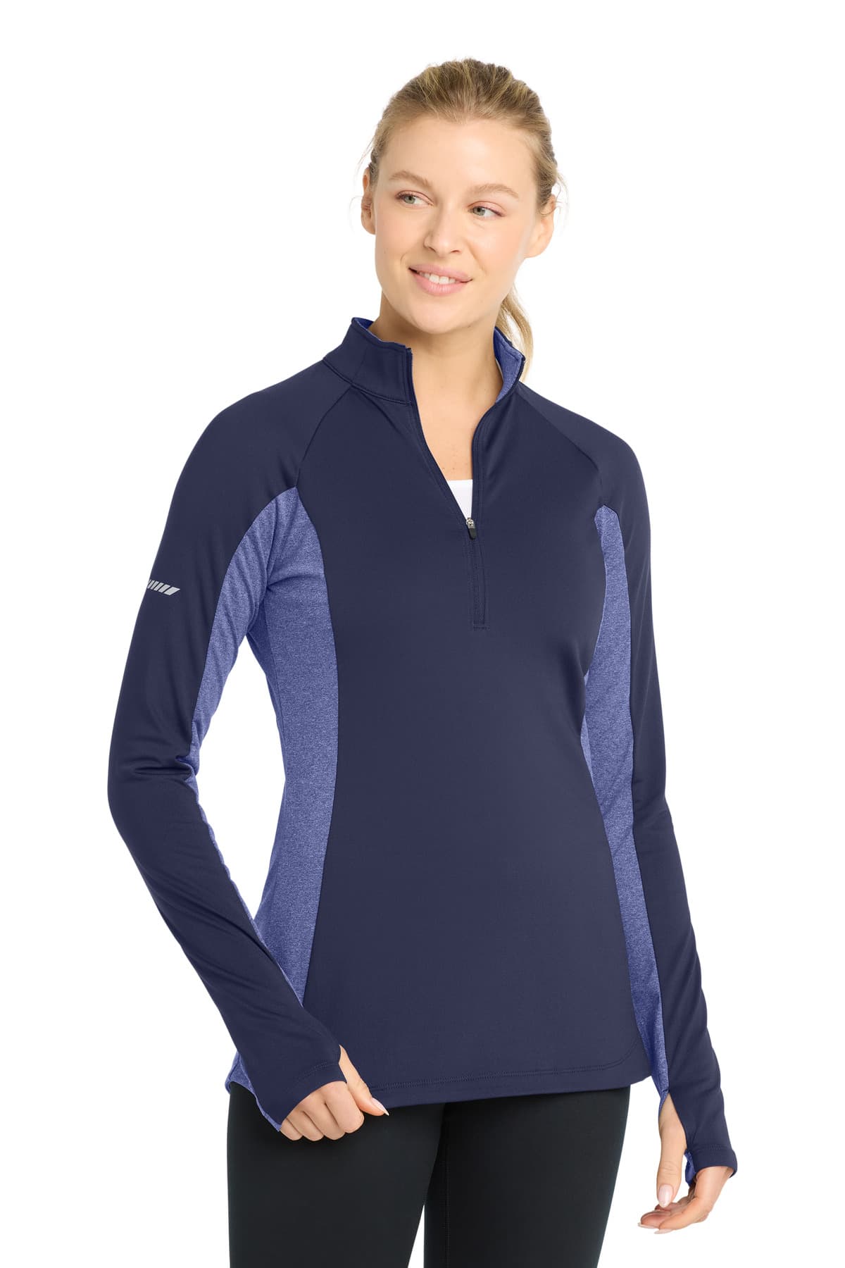 Sport-Tek ® Women's Sport-Wick ® Stretch Contrast 1/4-Zip Pullover — True Navy/ True Navy Heather