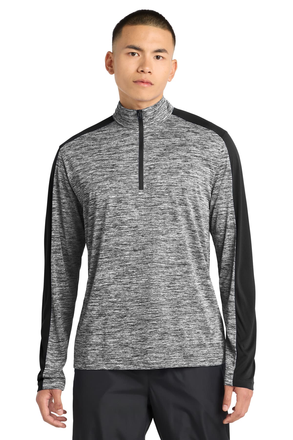 Sport-Tek ® PosiCharge ® Electric Heather Colorblock 1/4-Zip Pullover — Black Electric/ Black