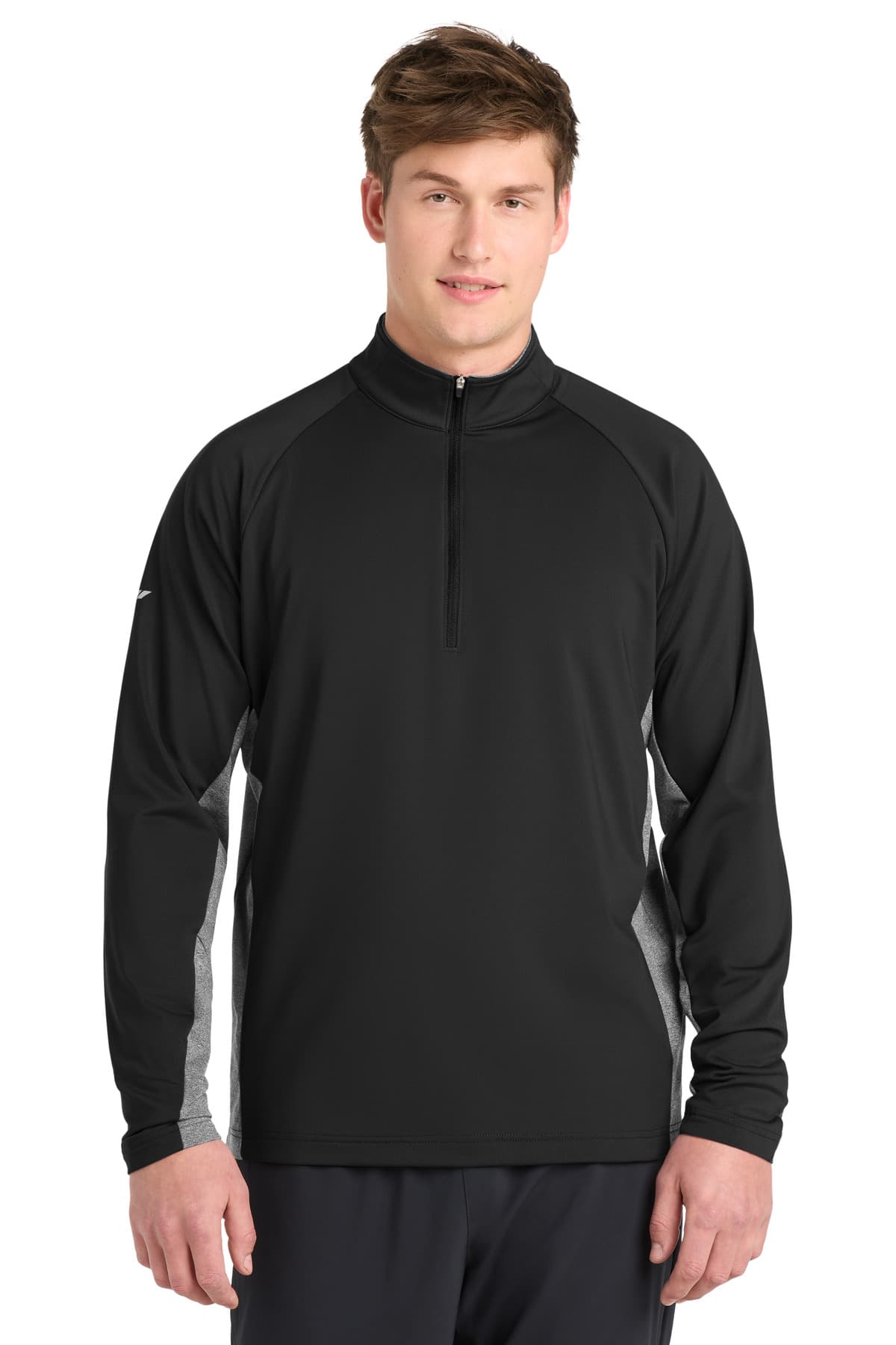 Sport-Tek ® Sport-Wick ® Stretch Contrast 1/4-Zip Pullover — Black/ Charcoal Grey Heather