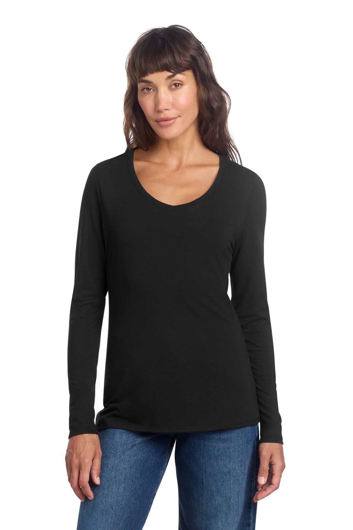 District ® Women's Perfect Tri ® Long Sleeve V-Neck Tee — Black