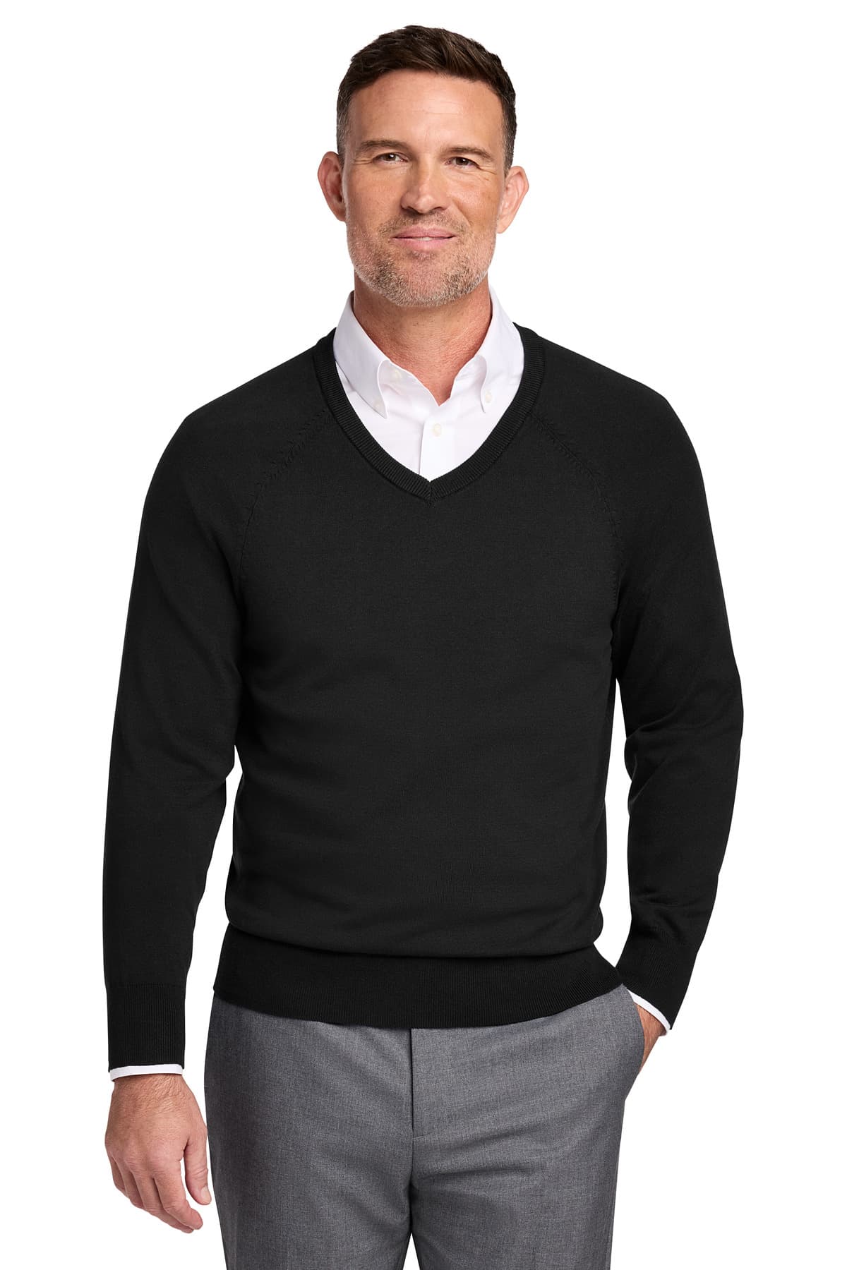 Brooks Brothers ® Cotton Stretch V-Neck Sweater — Deep Black