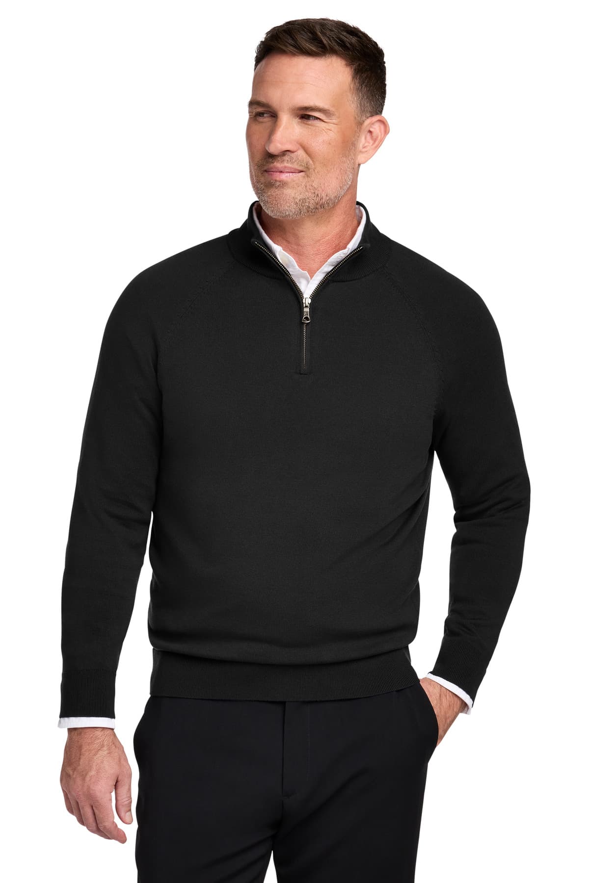 Brooks Brothers ® Cotton Stretch 1/4-Zip Sweater — Deep Black