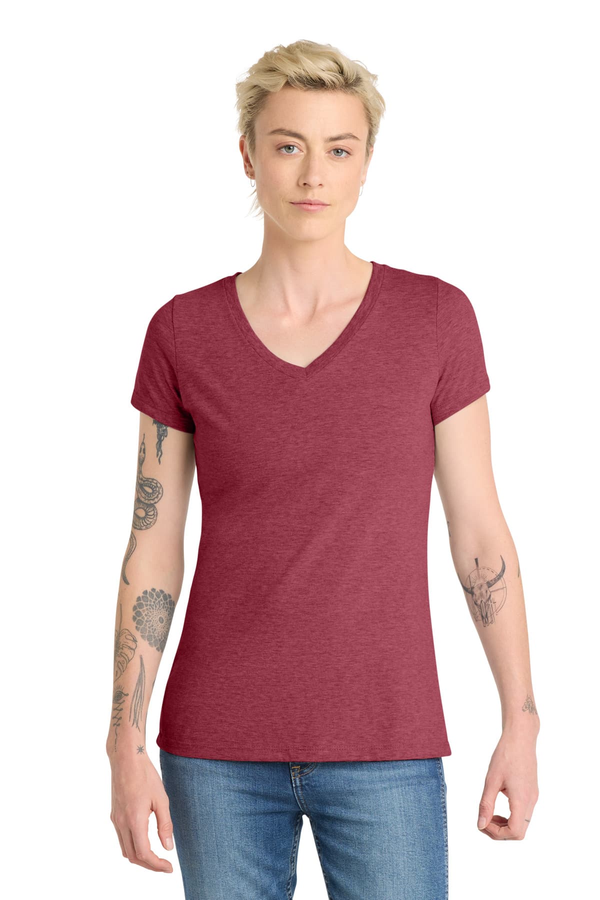 District ® Women's Very Important Tee ® V-Neck — Heathered Cardinal