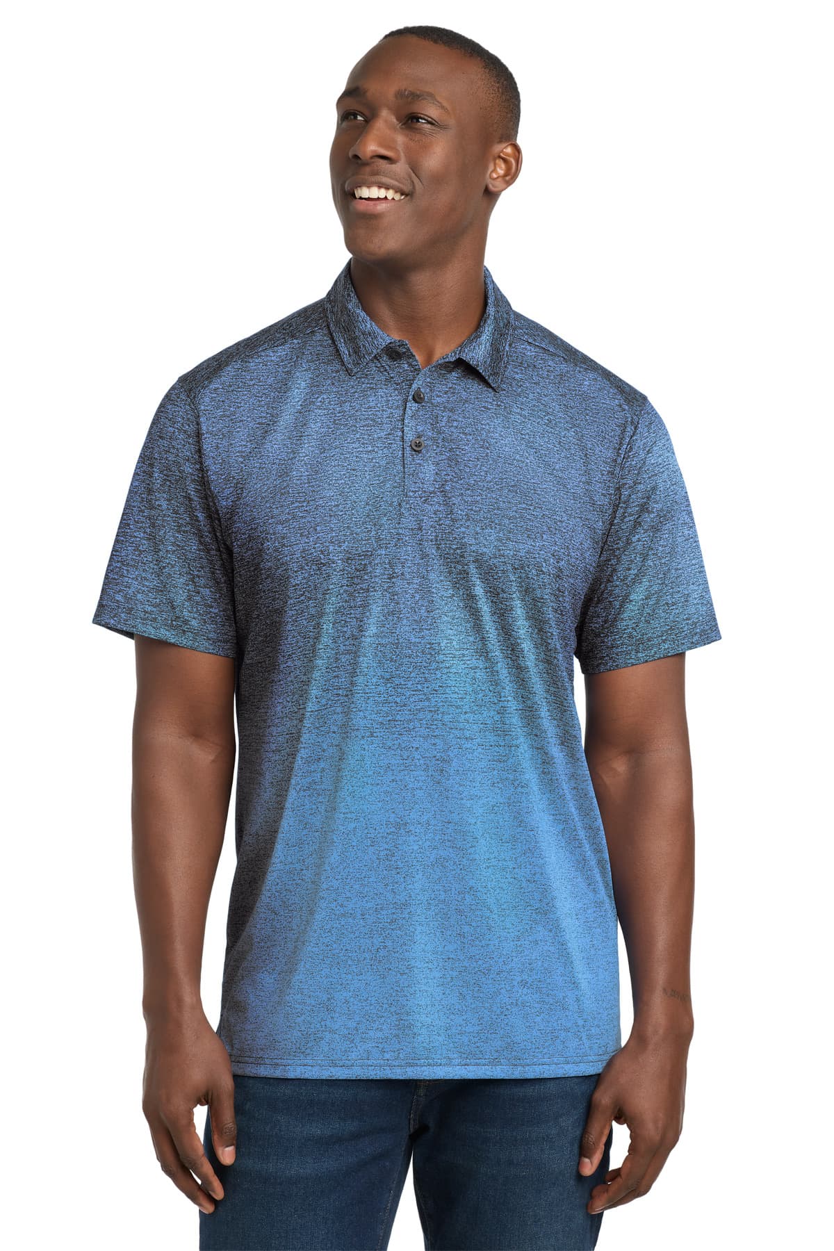 Sport-Tek ® Ombre Heather Polo — Carolina Blue/ True Navy