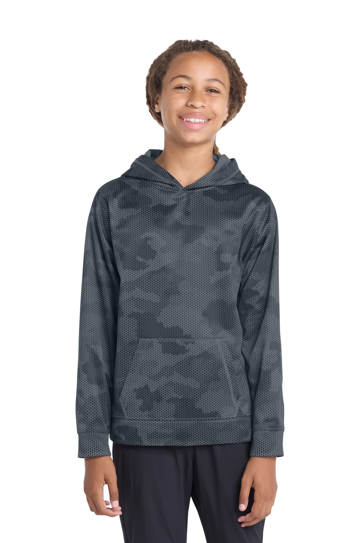 Sport-Tek ® Youth Sport-Wick ® CamoHex Fleece Hooded Pullover — Dark Smoke Grey