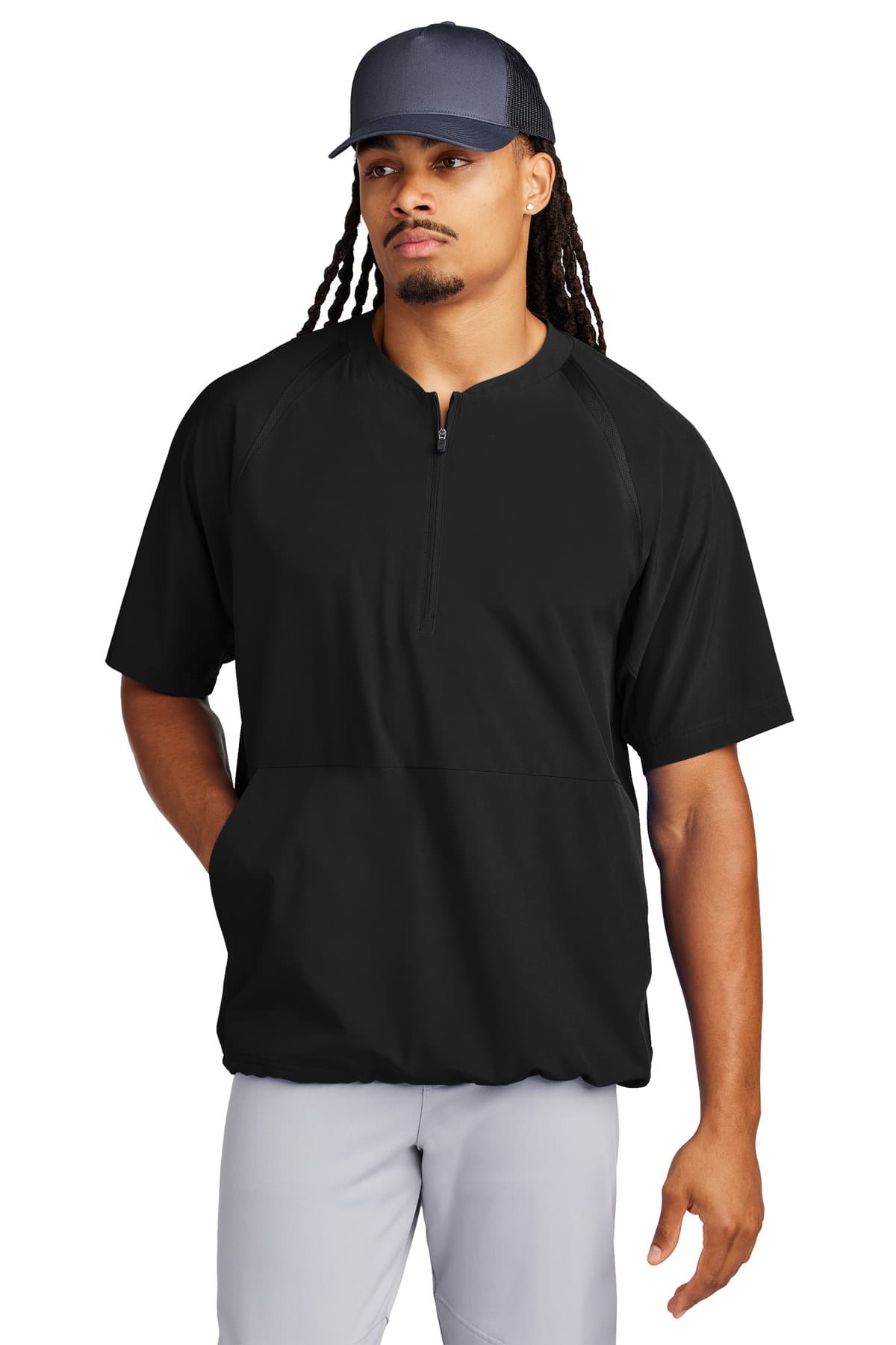 Sport-Tek ® Repeat 1/2-Zip Short Sleeve Jacket — Black