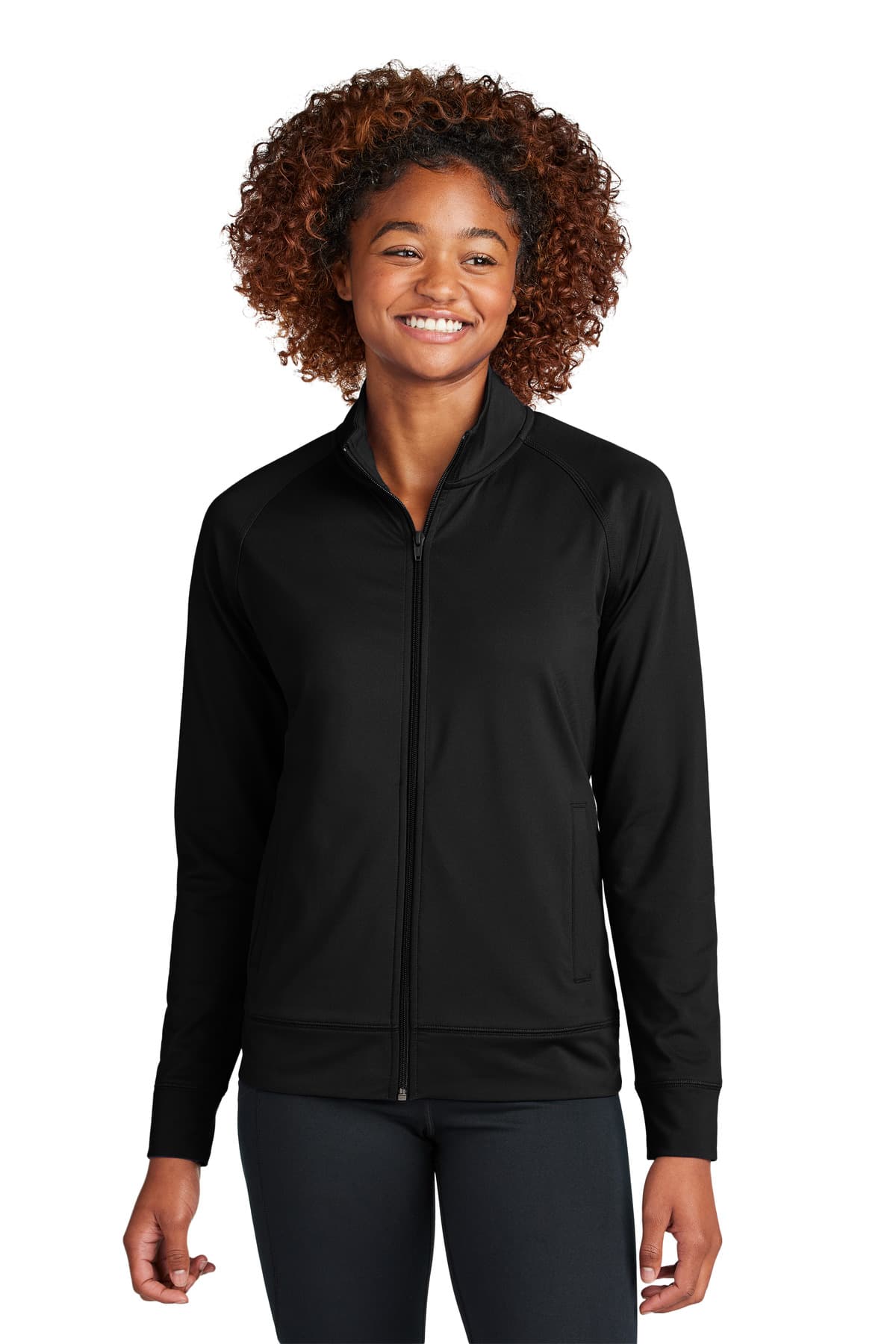 Sport-Tek ® Women's Sport-Wick ® Stretch Full-Zip Cadet Jacket — Black