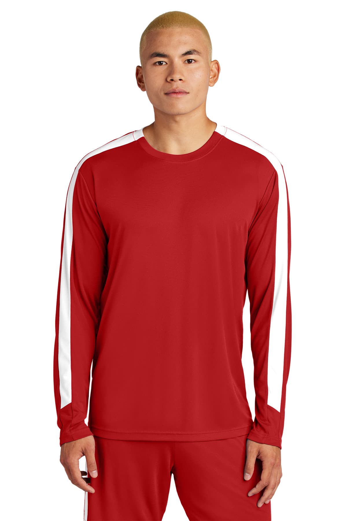 Sport-Tek ® Competitor  United Long Sleeve Crew — Deep Red/ White