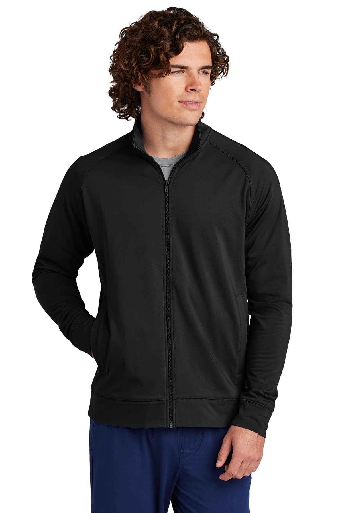 Sport-Tek ® Sport-Wick ® Stretch Full-Zip Cadet Jacket — Black