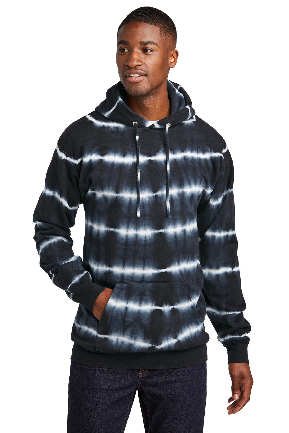 Port & Co  Allover Stripe Tie-Dye Fleece — Black/ White