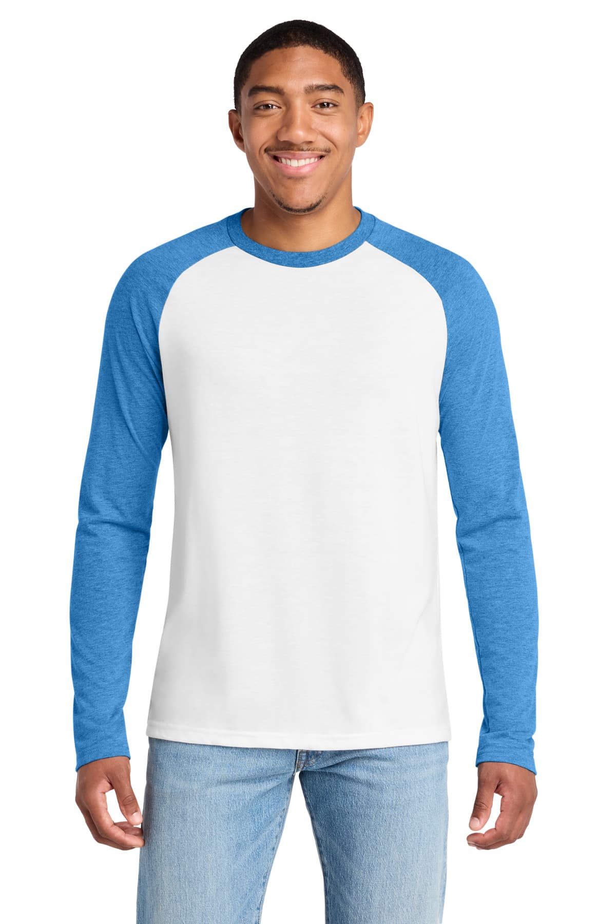 Allmade ® Unisex Tri-Blend Long Sleeve Colorblock Raglan — Azure Blue/ Bright White