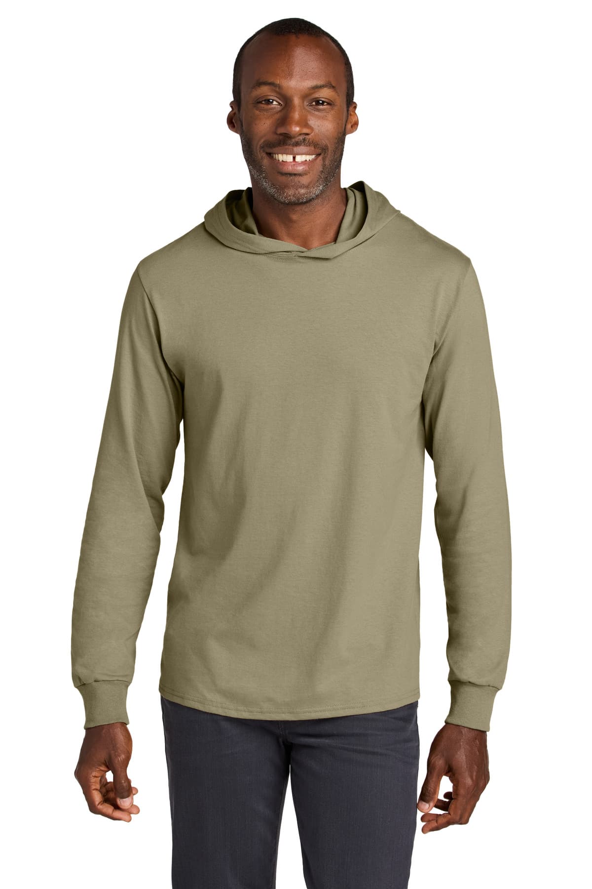 Jerzees Classics  Unisex Cotton Long Sleeve Hooded T-Shirt — Khaki