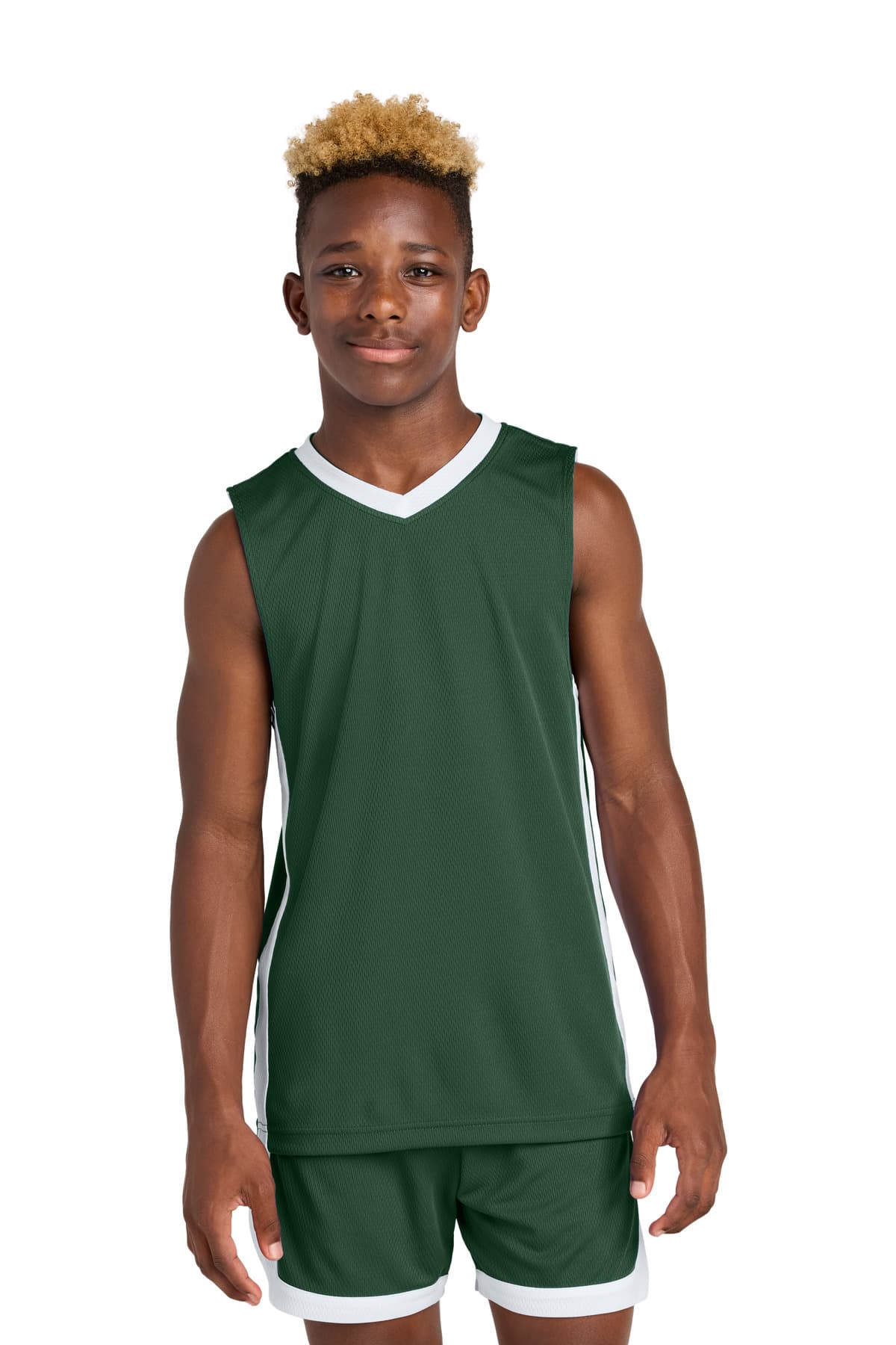 Sport-Tek ® Youth Rival Basketball Rev Jersey — Forest Green/ White