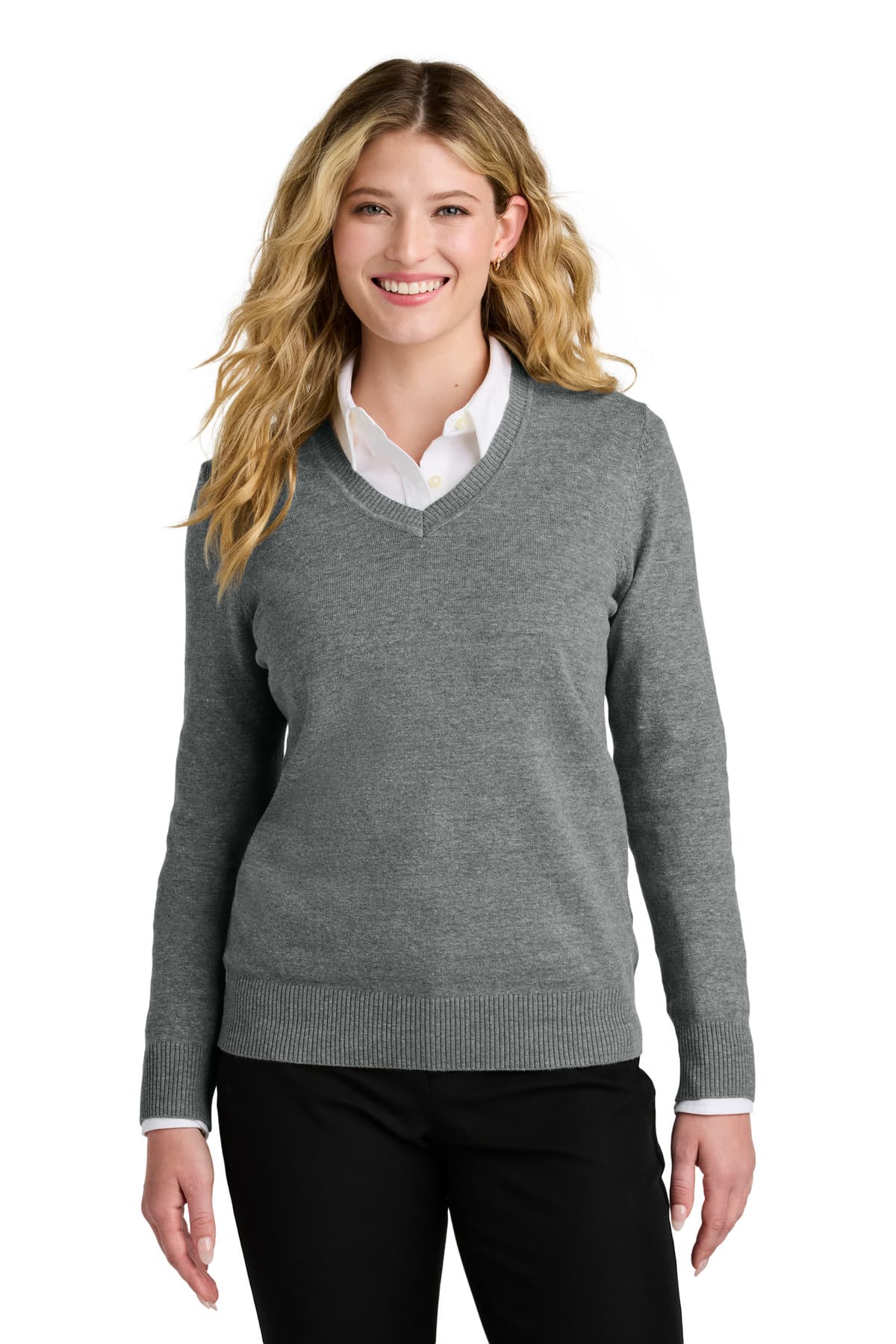 Port Authority ® Women's Easy Care V-Neck Sweater — Medium Heather Grey