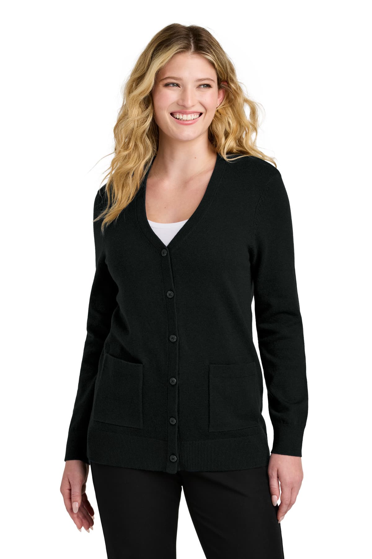 Port Authority ® Women's Easy Care Button-Up Cardigan Sweater — Deep Black