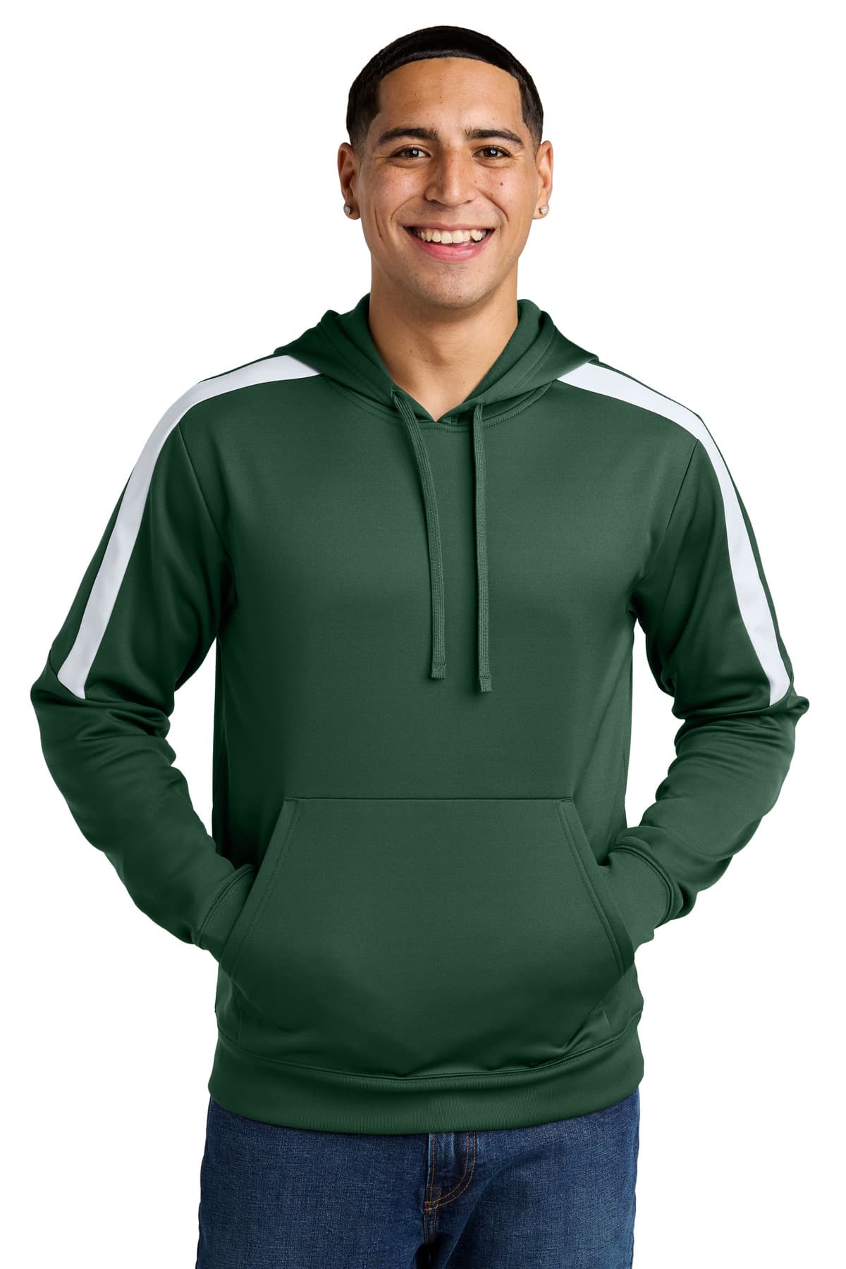 Sport-Tek ® Sport-Wick ® Fleece United Pullover Hoodie — Forest Green/ White