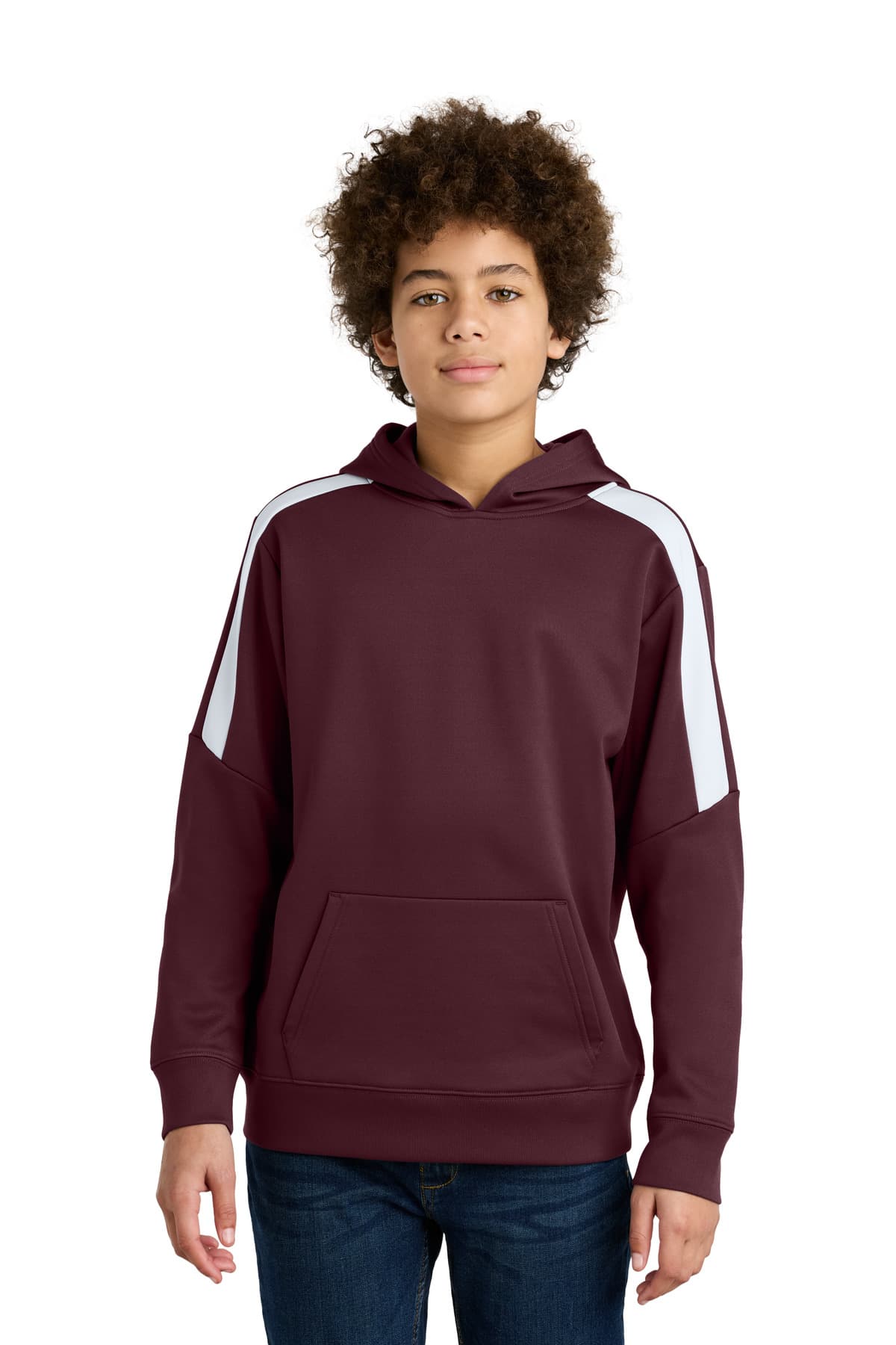 Sport-Tek ® Youth Sport-Wick ® Fleece United Pullover Hoodie — Maroon/ White