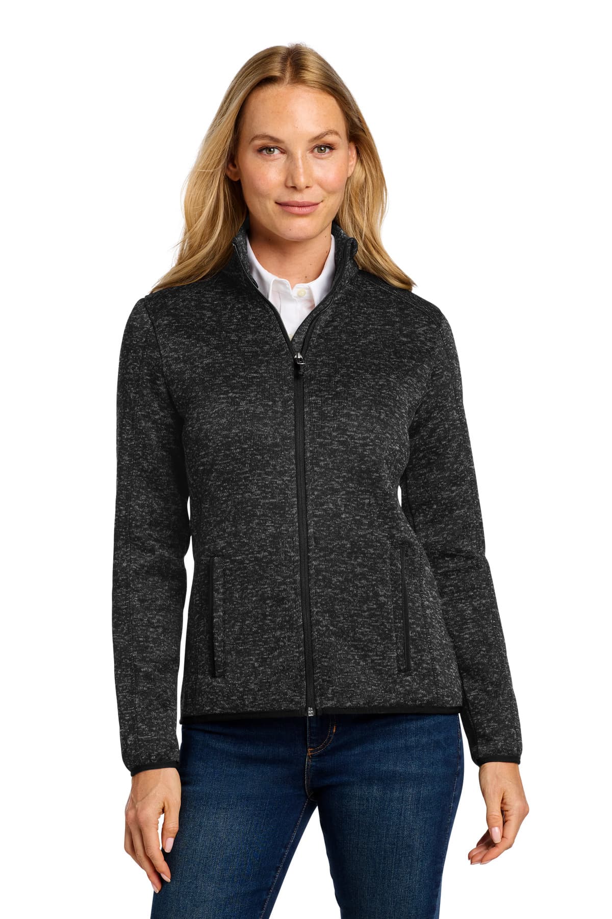 Port Authority ® Women's Sweater Fleece Jacket — Black Heather