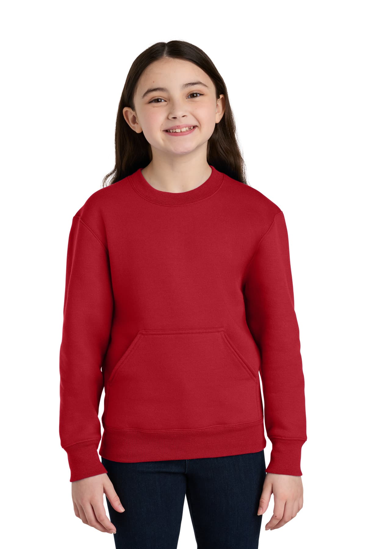 Port & Co  Youth Core Fleece Crewneck Pocket Sweatshirt — Red