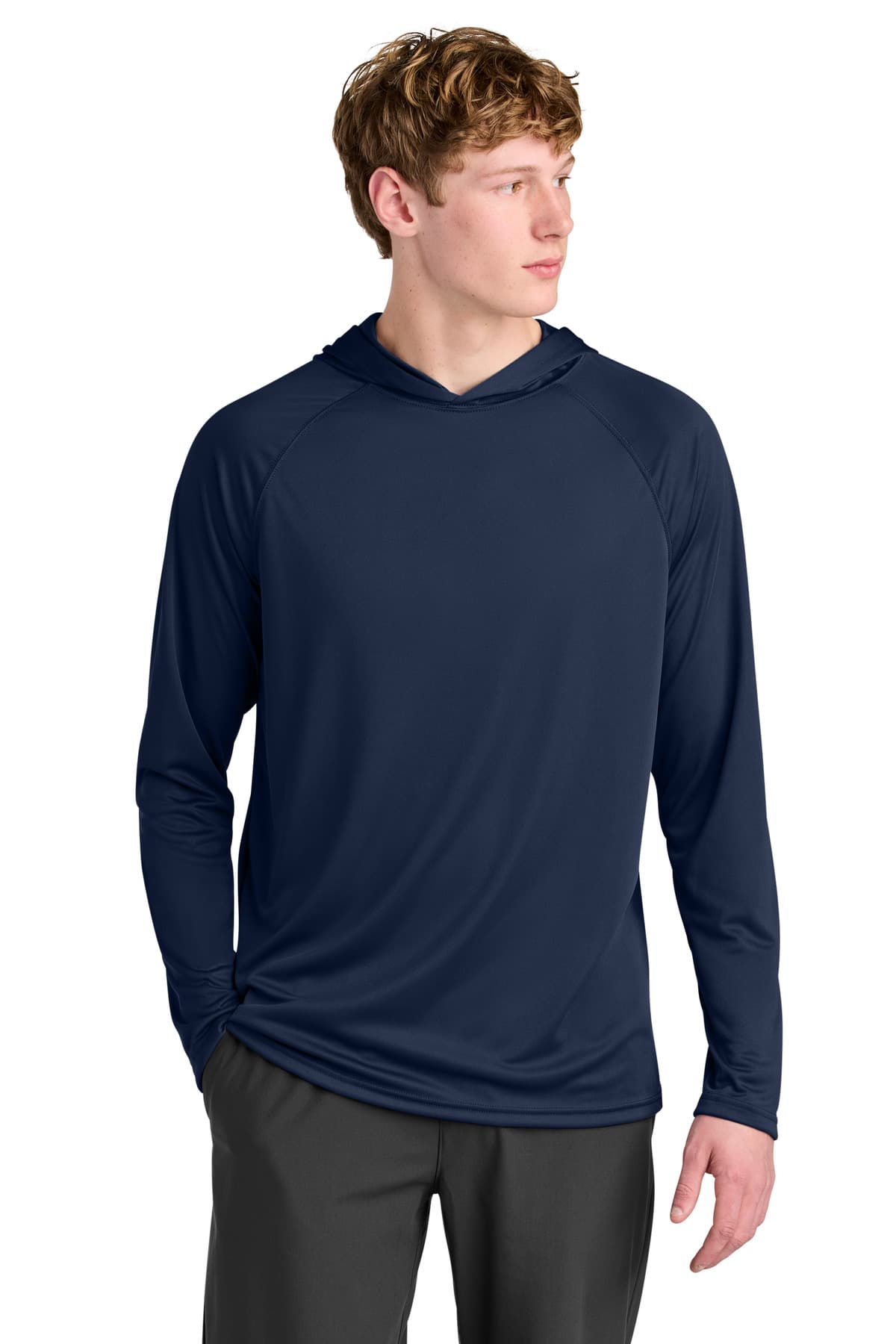 A4 Cooling Performance Long Sleeve Hooded Tee — Navy