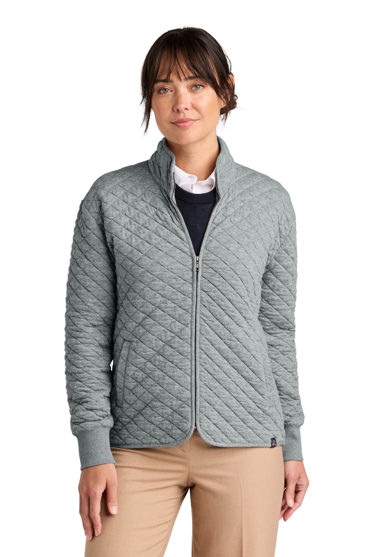 Brooks Brothers ® Women's Diamond Quilt Full-Zip — Light Shadow Grey Heather