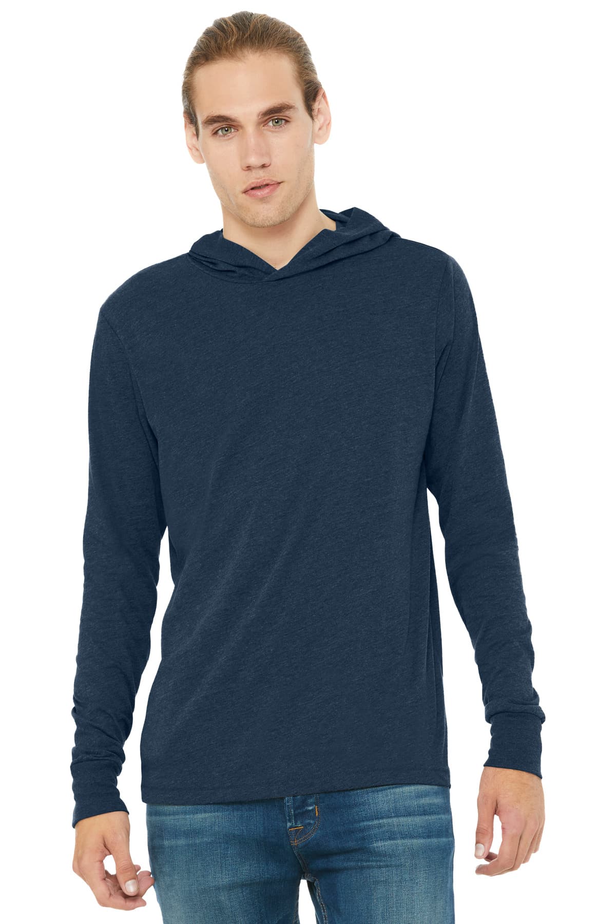 BELLA+CANVAS ® Unisex Jersey Long Sleeve Hoodie — Heather Navy