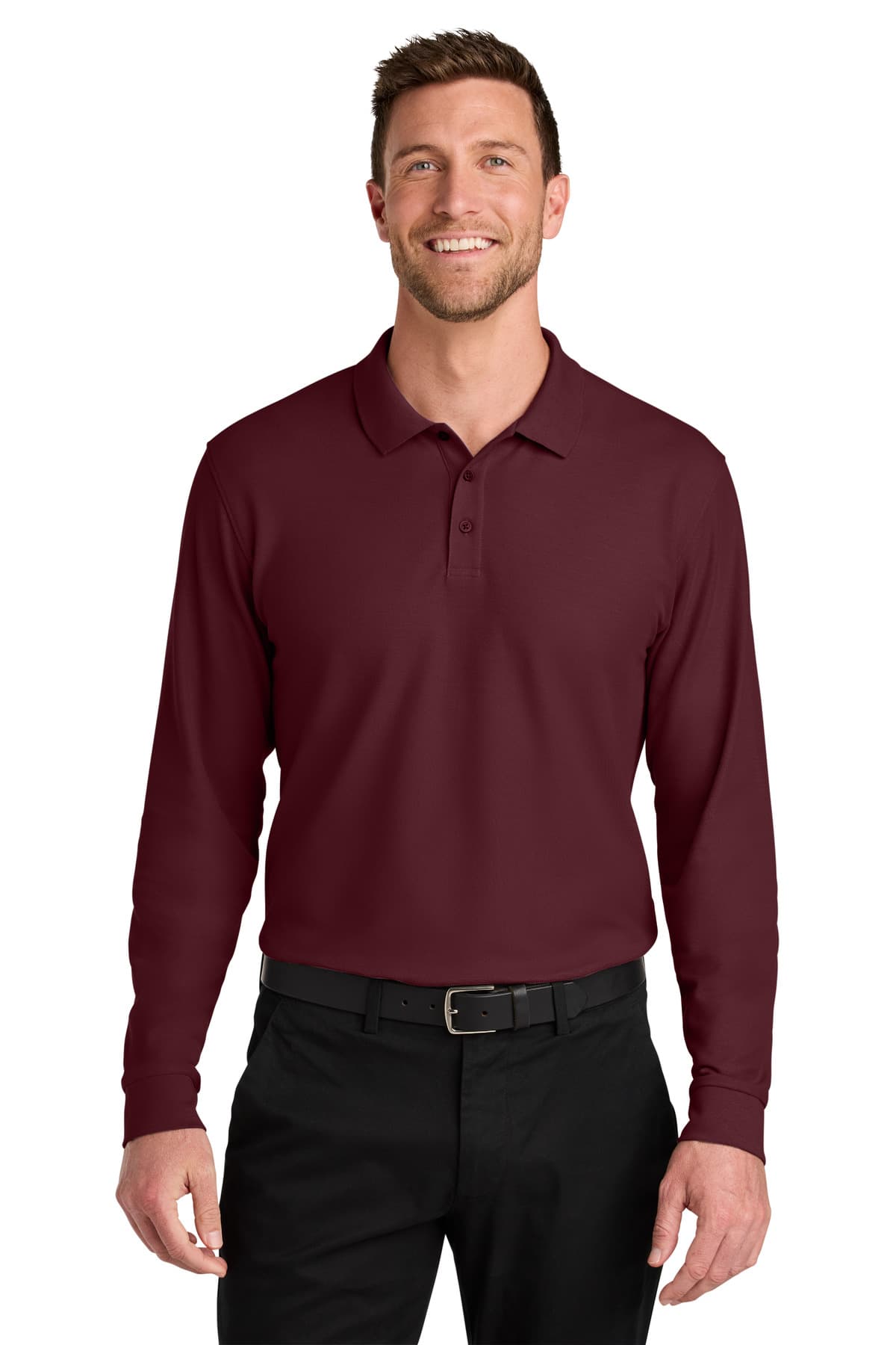 Port Authority ® Wearever Signature Pique Long Sleeve Polo — Burgundy