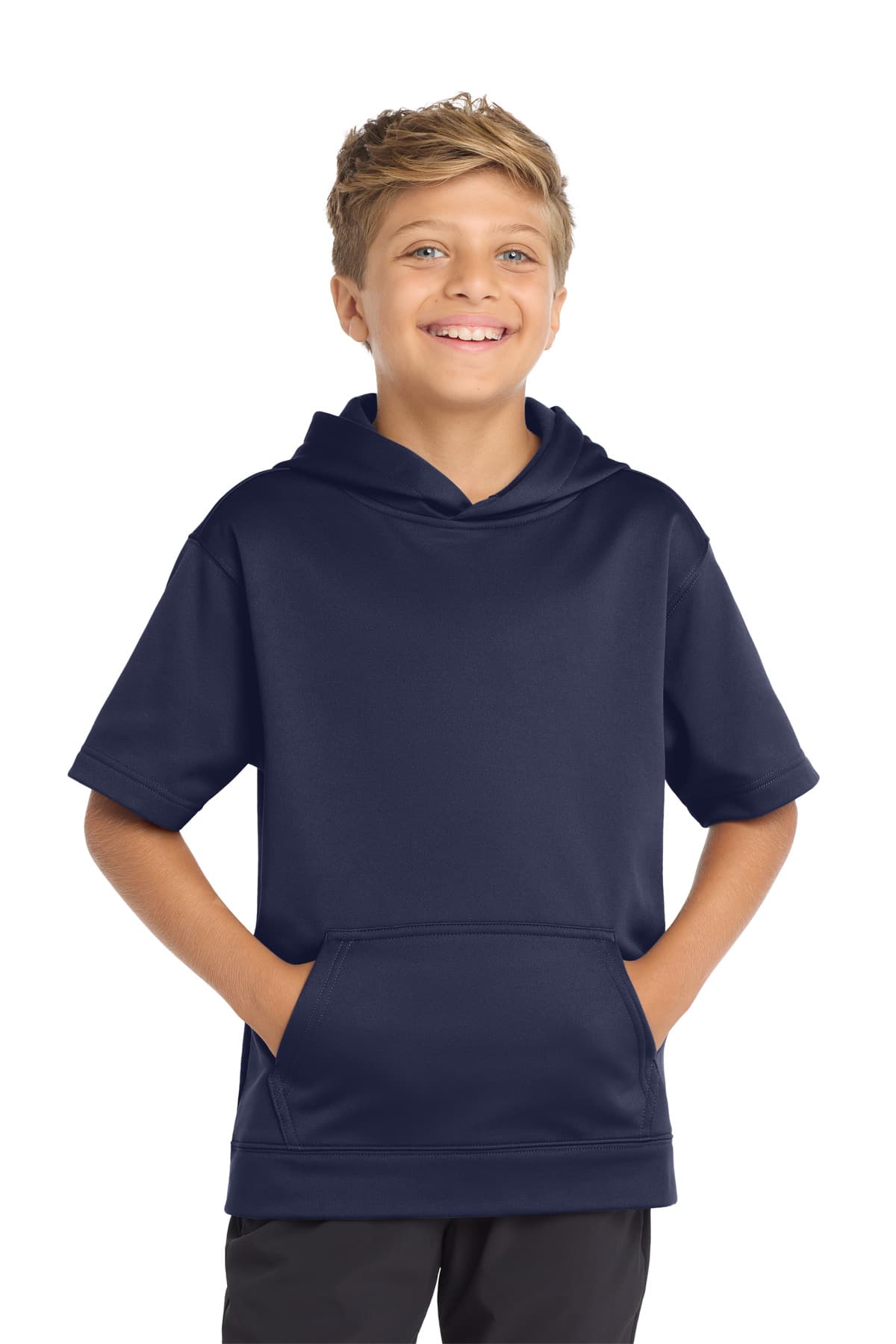 Sport-Tek ® Youth Sport-Wick ® Fleece Short Sleeve Hooded Pullover — Navy