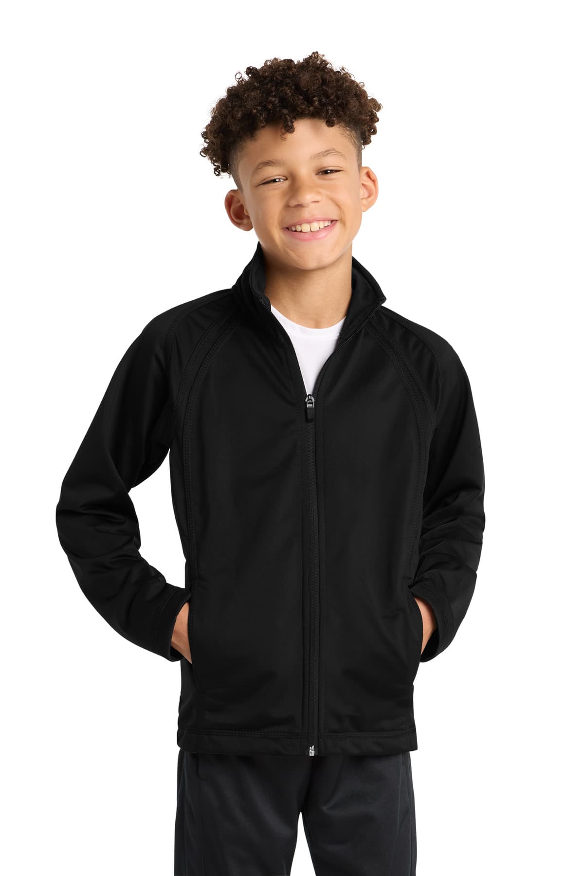Sport-Tek ® Youth Tricot Track Jacket — Black/ Black