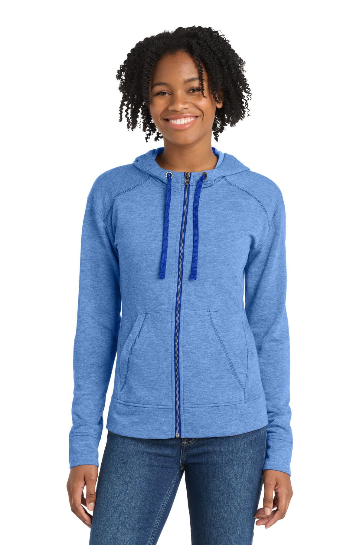 Sport-Tek ® Women's PosiCharge ® Tri-Blend Wicking Fleece Full-Zip Hooded Jacket — True Royal Heather