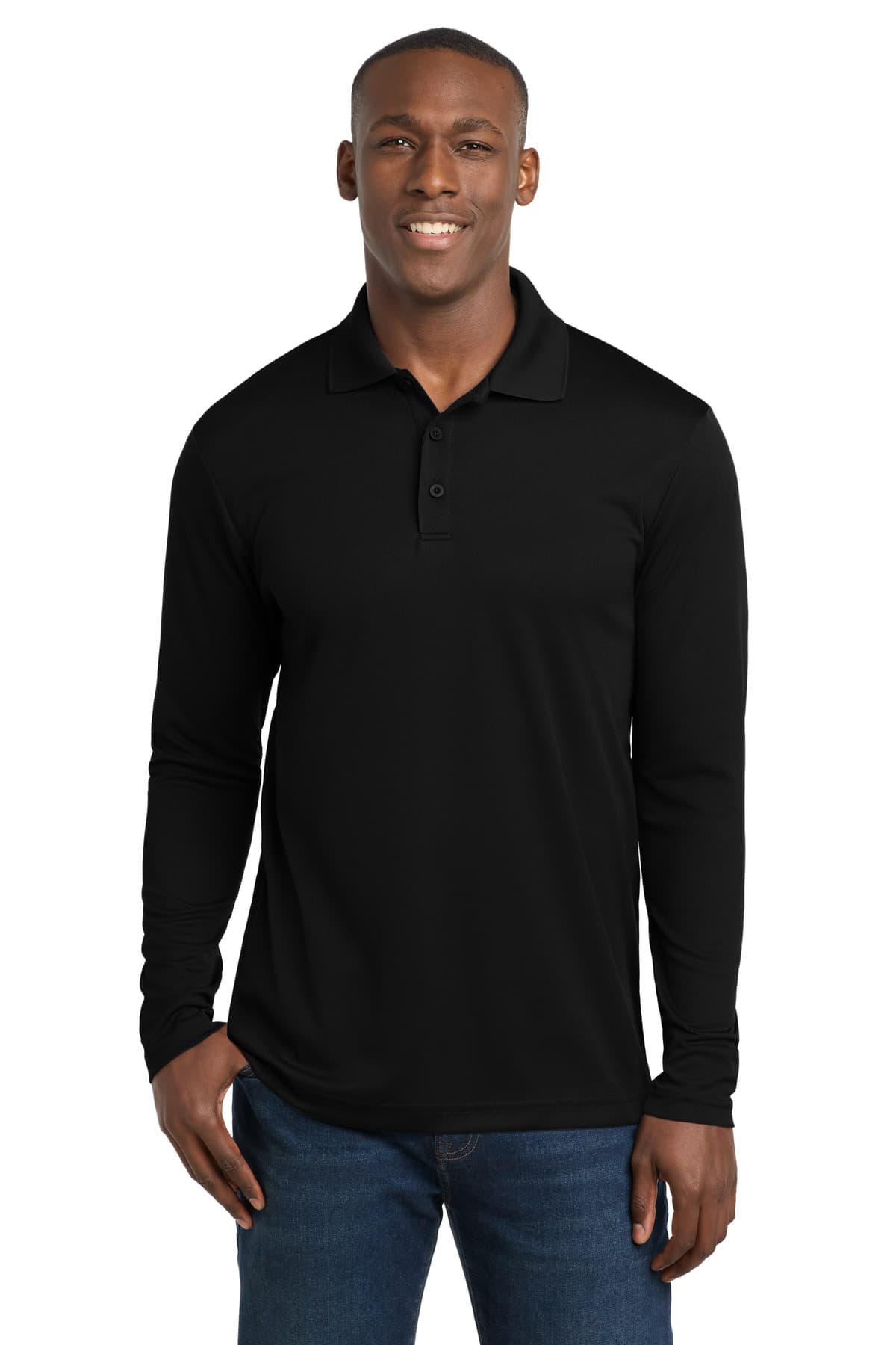 Sport-Tek ® PosiCharge ® RacerMesh ® Long Sleeve Polo — Black