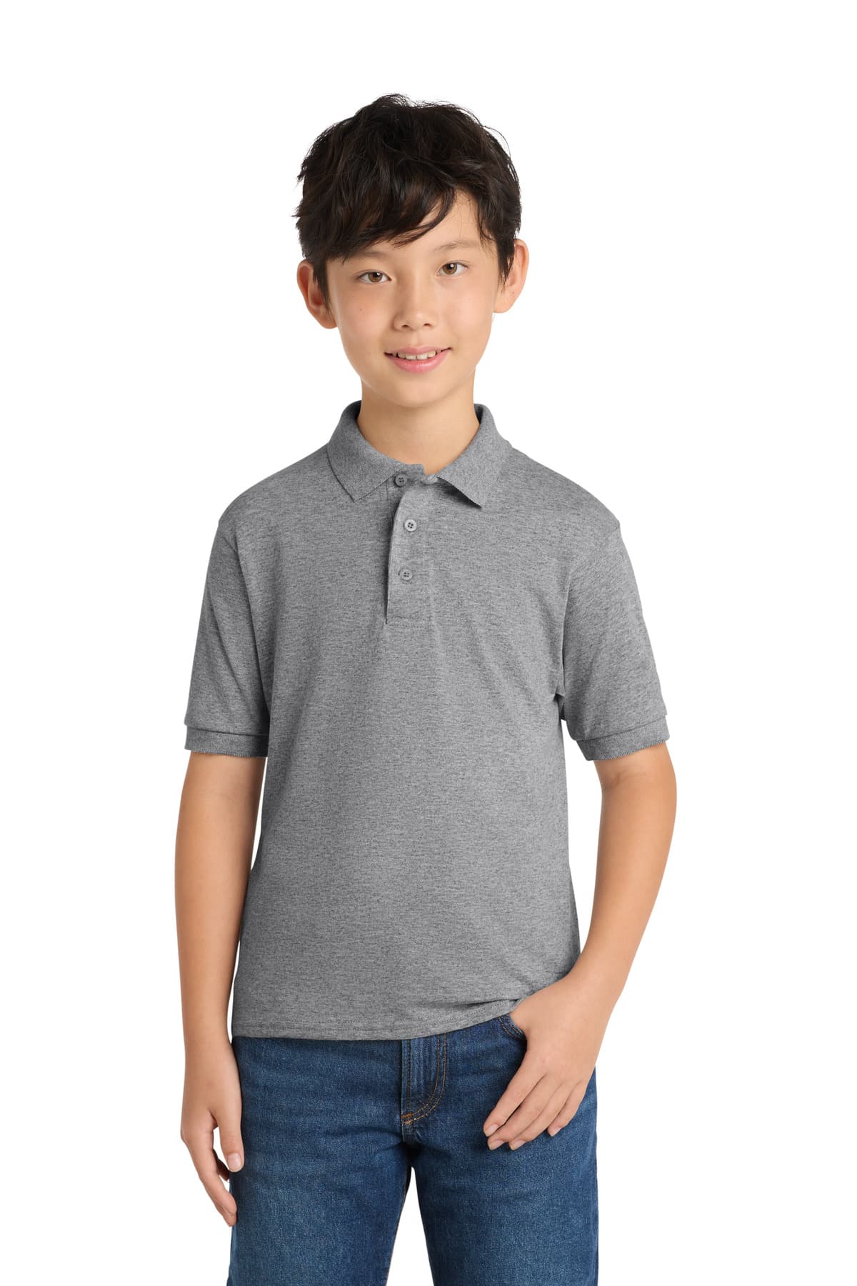 Port & Co  Youth Core Blend Jersey Knit Polo — Athletic Heather