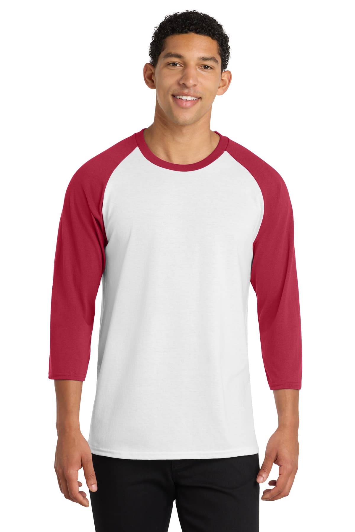 Port & Co  Core Blend 3/4-Sleeve Raglan Tee — White/ Red