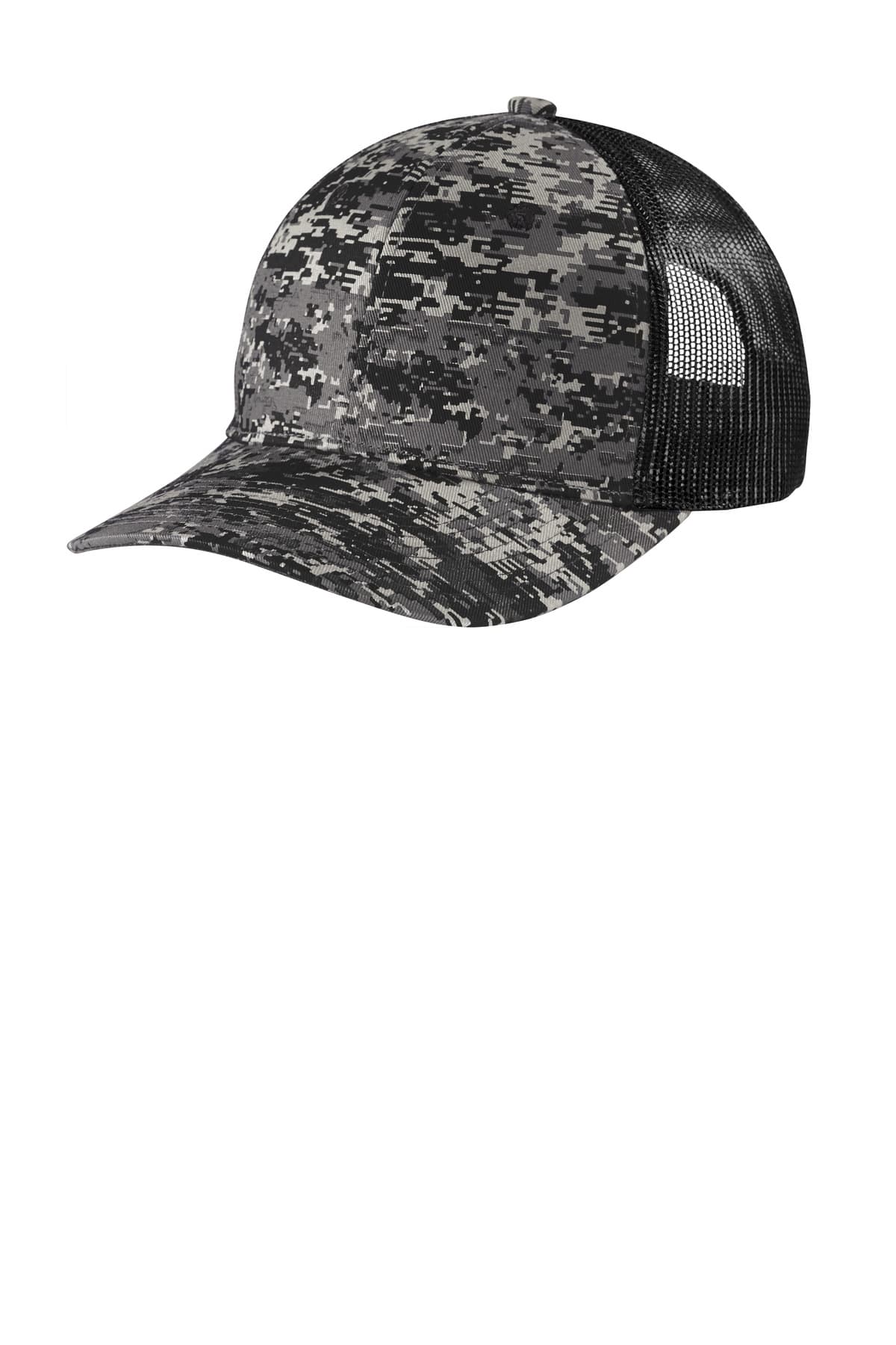 Port Authority ® Digi Camo Snapback Trucker Cap — Black Digi/ Black