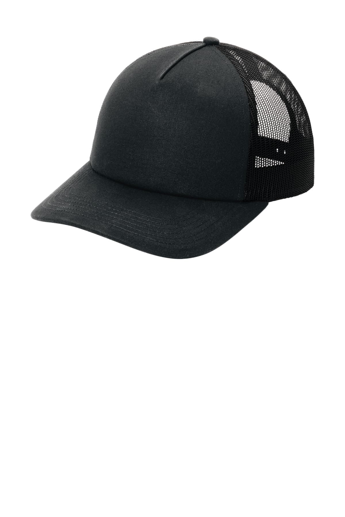 Port Authority ® Low-Profile Snapback 5-Panel Trucker Cap — Black/ Black