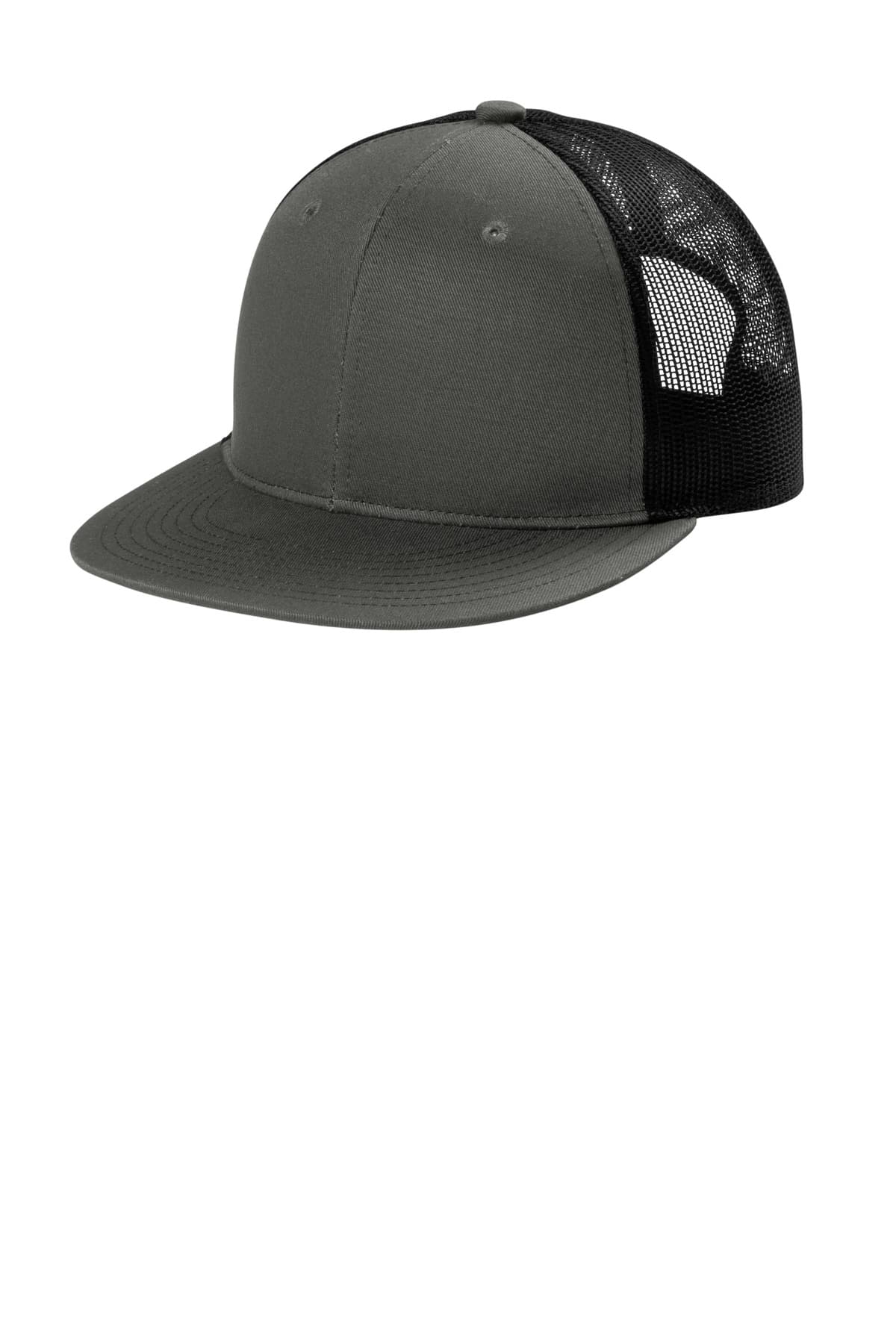 Port Authority ® Snapback Flat Bill Trucker Cap — Grey Steel/ Black