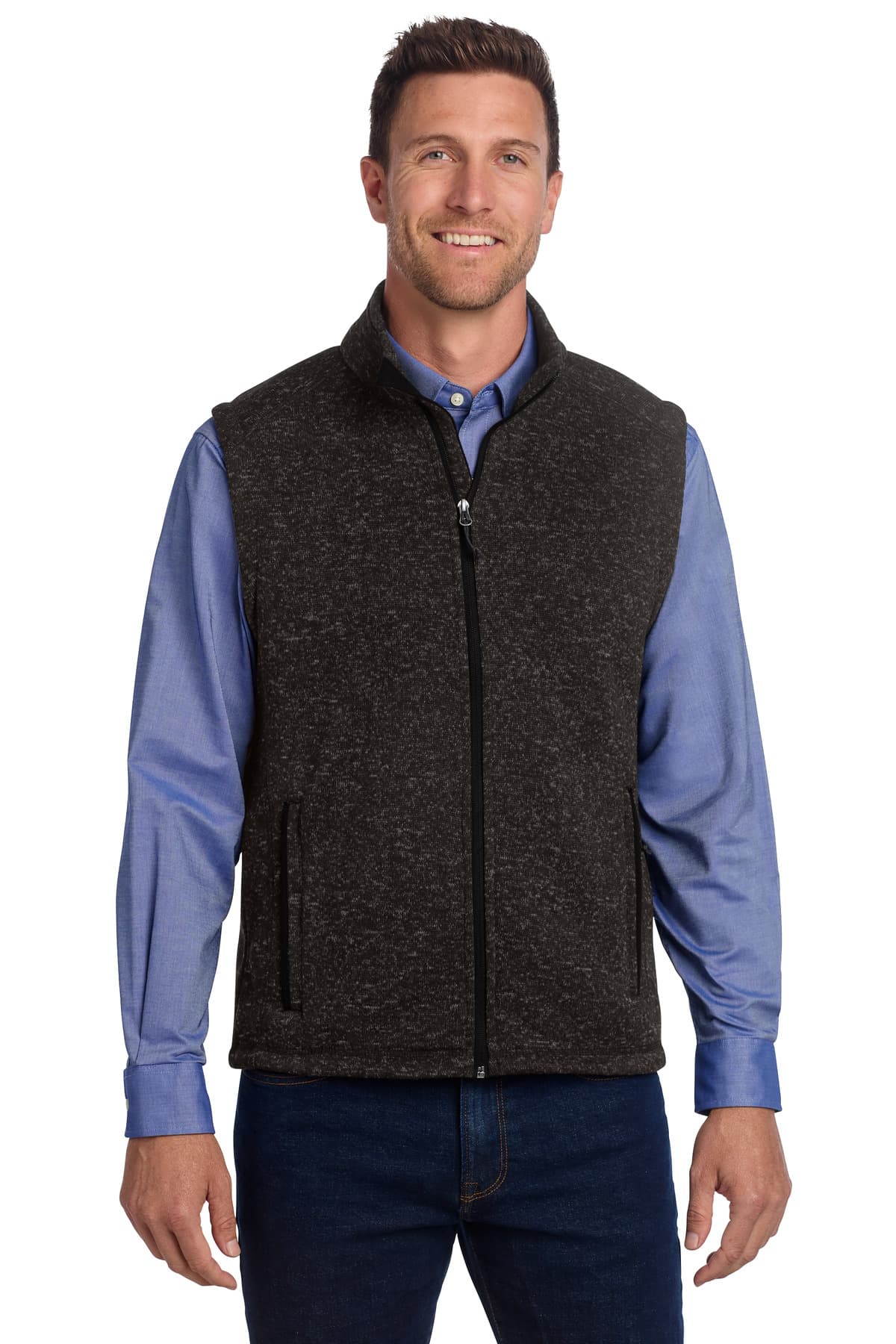 Port Authority ® Sweater Fleece Vest — Black Heather